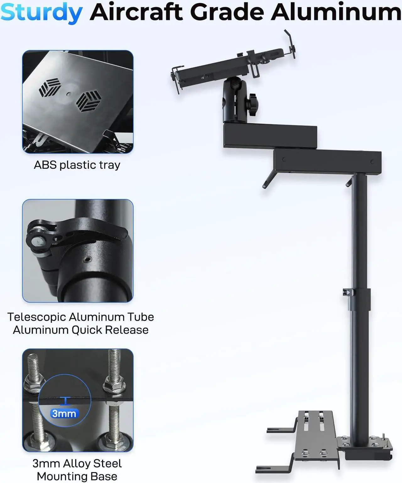 Alt view image 5 of 5 - SPIRRELAB Car Laptop Mount for Vehicle, Trucks, Vans, Adjustable Aluminum No-Drill Laptop Car Holder