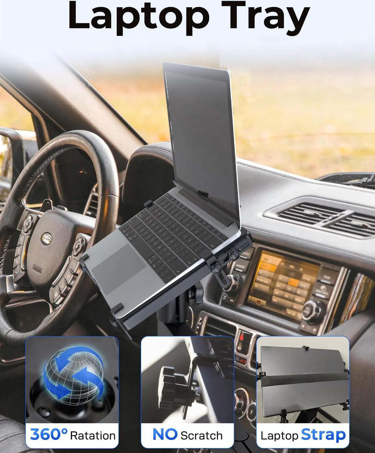 Alt view image 4 of 5 - SPIRRELAB Car Laptop Mount for Vehicle, Trucks, Vans, Adjustable Aluminum No-Drill Laptop Car Holder