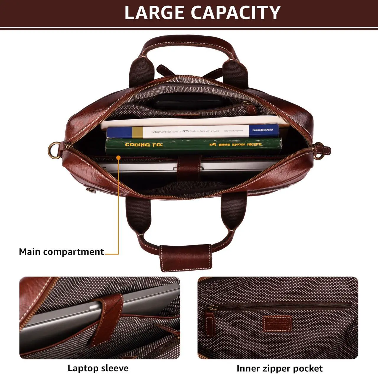 Alt view image 4 of 5 - LEATHER VILLAGE 16" Leather Laptop Messenger Briefcase Bag for Men-Leather Satchel for Travel and Office Shoulder Bag-Red Brown