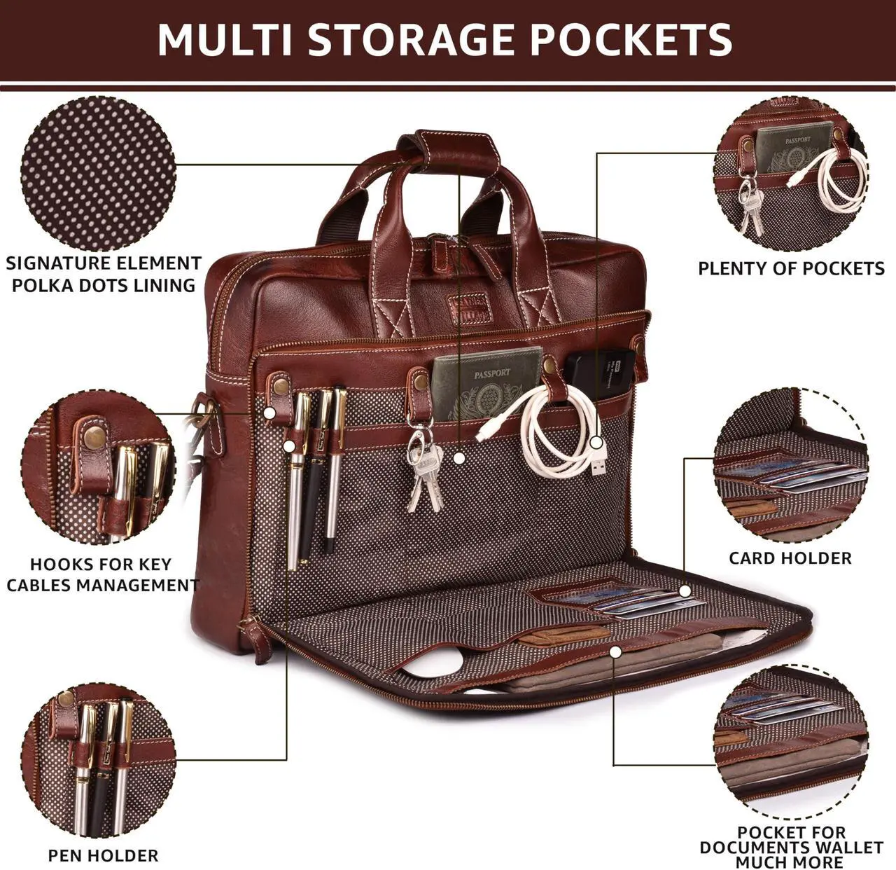 Alt view image 2 of 5 - LEATHER VILLAGE 16" Leather Laptop Messenger Briefcase Bag for Men-Leather Satchel for Travel and Office Shoulder Bag-Red Brown