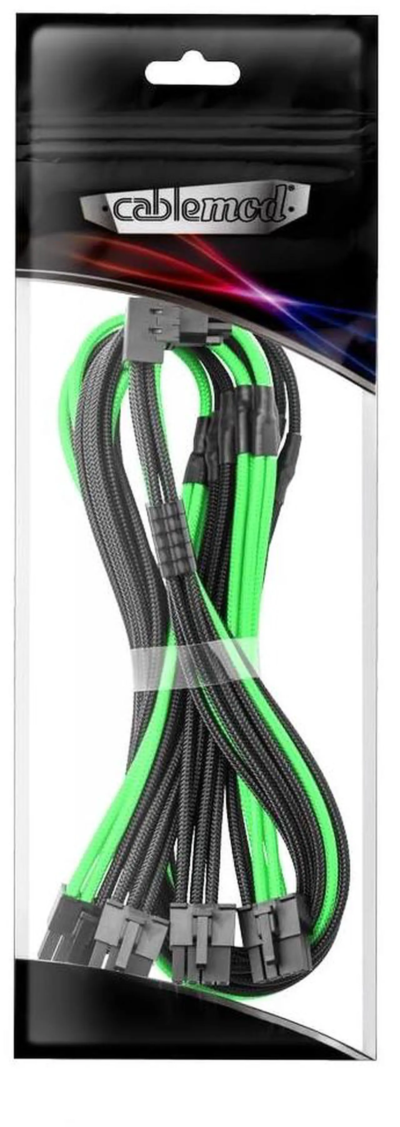 Alt view image 3 of 3 - CableMod E-Series Pro ModMesh Sleeved 12V-2x6 12VHPWR 90° StealthSense PCIe Cable for EVGA G/G+ / P/P+ / T - Variant A (Black + Light Green, 16-pin to Quad 8-pin, 60cm)