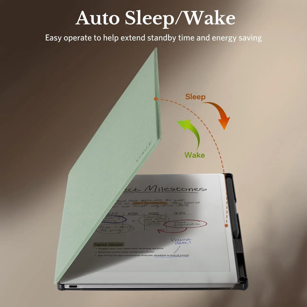 Alt view image 4 of 5 - CoBak Case for Remarkable Paper Pro Color Tablet 11.8" 2024 Released- Smart Auto Sleep/Wake Folio Lightweight Protective Cover with Built-in Pen Holder and Nibs Holder (Sage)
