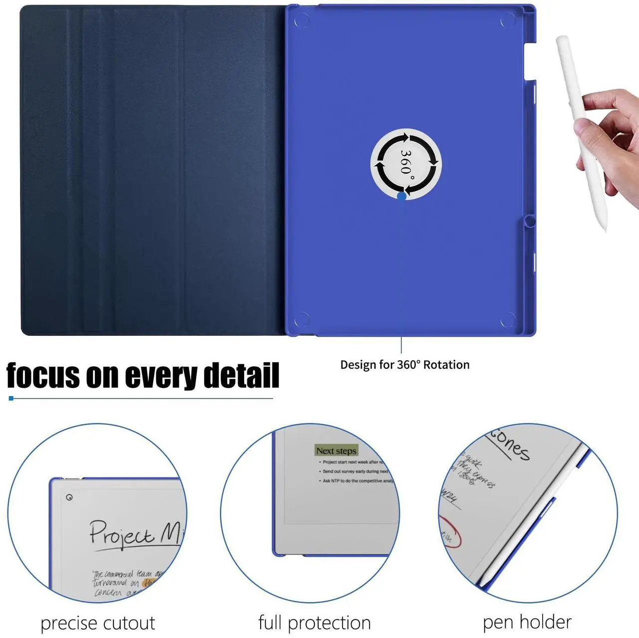 Alt view image 5 of 5 - E NET-CASE Case for Remarkable Paper Pro Color 11.8"- Multi-Viewing & Auto Sleep/Wake Book Folio Cover with Built-in Pen Holder for Remarkable Paper Pro Tablet 11.8 inch 2024 Released (Blue)