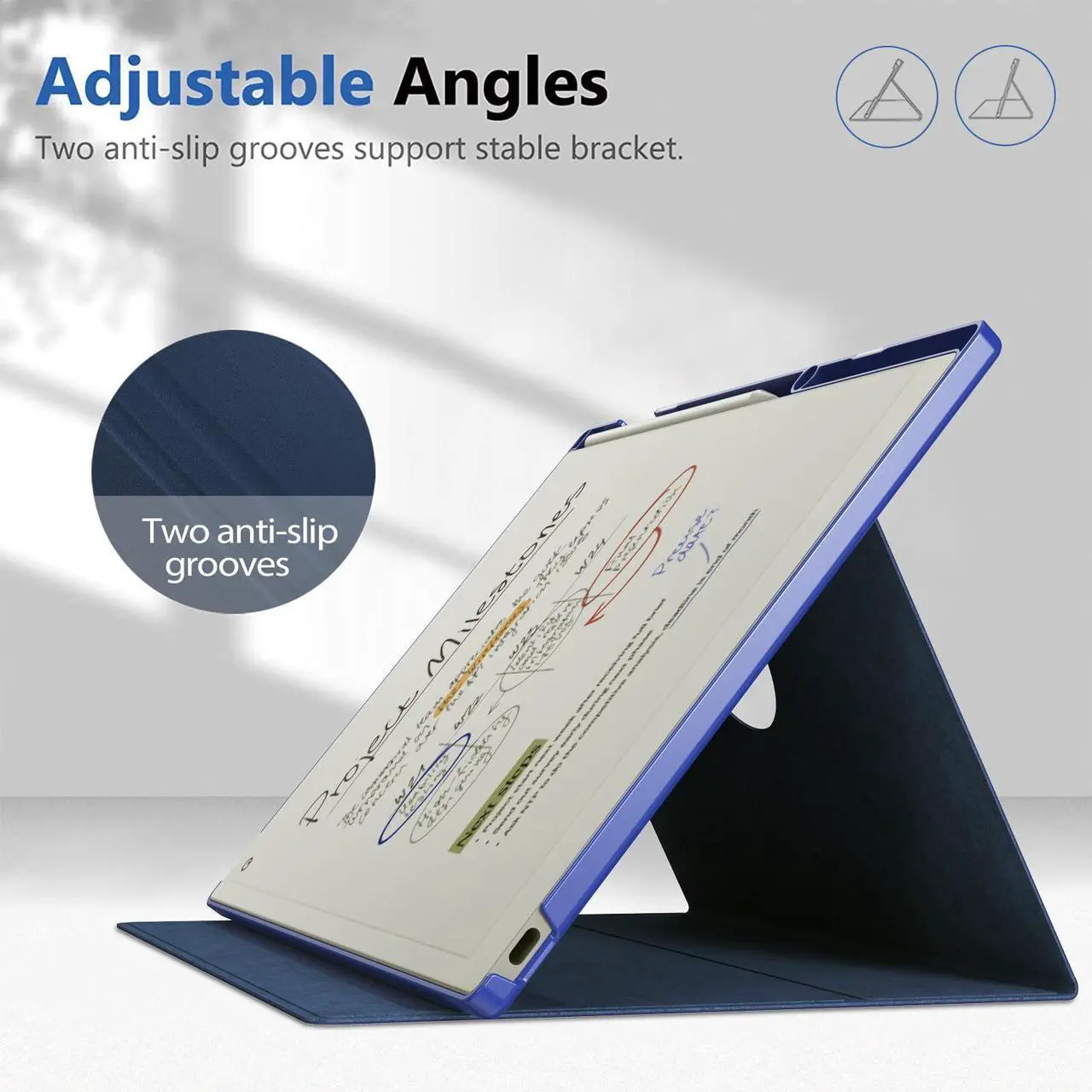 Alt view image 4 of 5 - E NET-CASE Case for Remarkable Paper Pro Color 11.8"- Multi-Viewing & Auto Sleep/Wake Book Folio Cover with Built-in Pen Holder for Remarkable Paper Pro Tablet 11.8 inch 2024 Released (Blue)