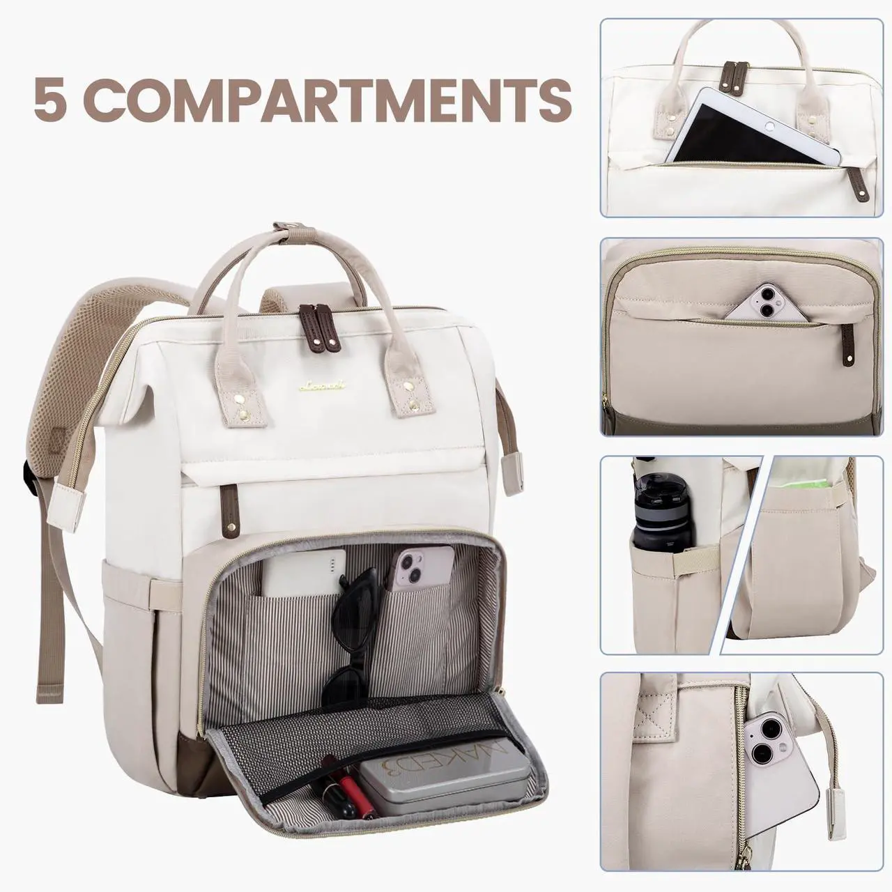 Alt view image 3 of 5 - LOVEVOOK Laptop Backpack for Women, 17 Inch Work Business Backpacks Purse with USB Port, Large Capacity Nurse Bag College Bookbag for School, Waterproof Casual Daypack for Travel