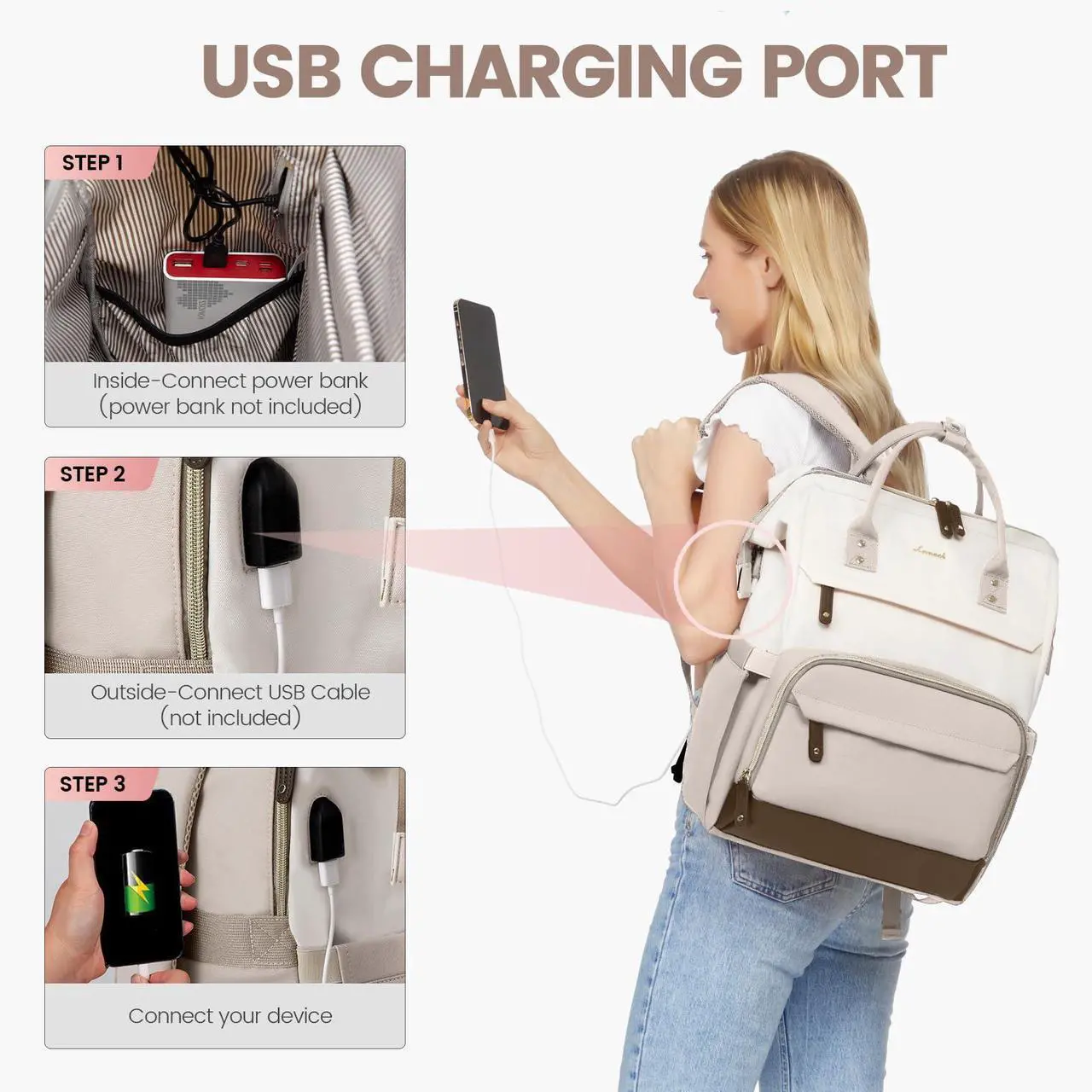 Alt view image 5 of 5 - LOVEVOOK Laptop Backpack for Women, 17 Inch Work Business Backpacks Purse with USB Port, Large Capacity Nurse Bag College Bookbag for School, Waterproof Casual Daypack for Travel