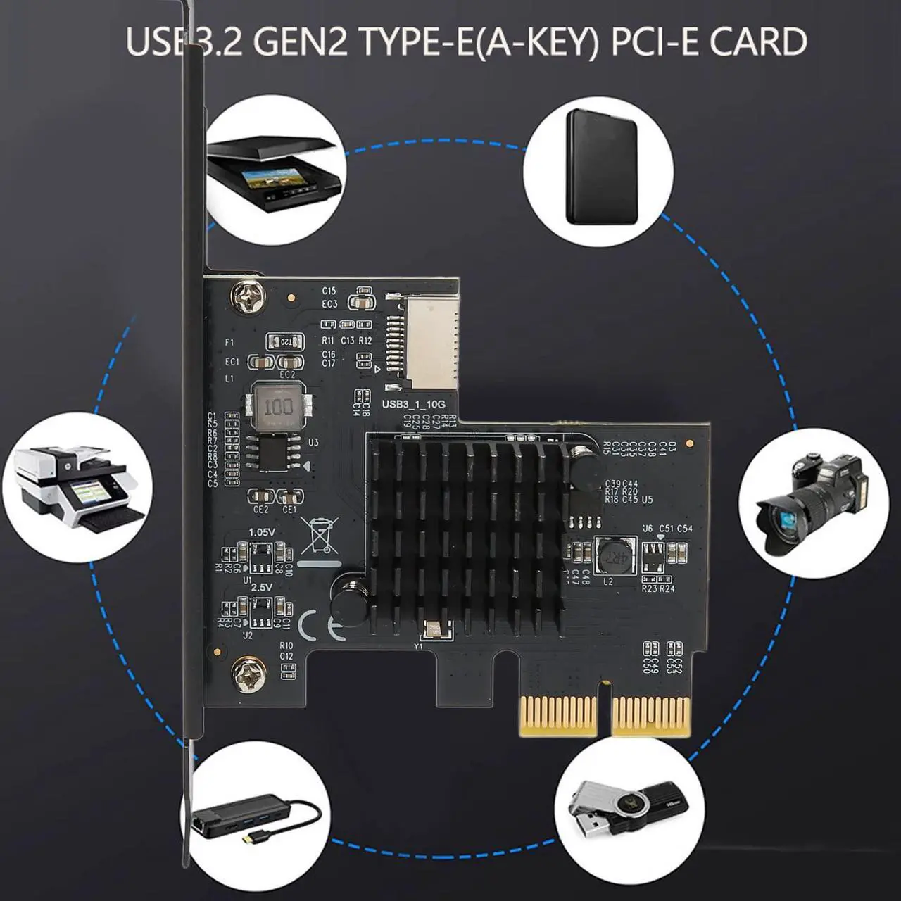 Alt view image 3 of 5 - PCIe to USB 3.2 Gen 2 Adapter Card, Type C Front Panel Internal Expansion Card, 10Gbps High Speed for ASMeida ASM3142 10Gbps Master Control