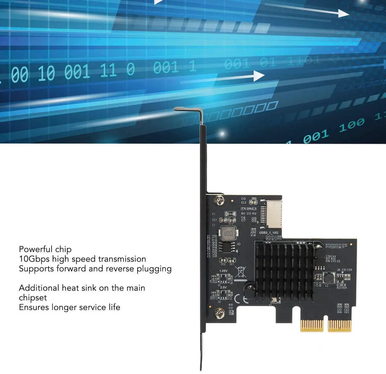 Alt view image 5 of 5 - PCIe to USB 3.2 Gen 2 Adapter Card, Type C Front Panel Internal Expansion Card, 10Gbps High Speed for ASMeida ASM3142 10Gbps Master Control