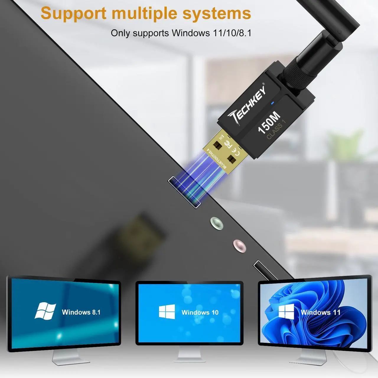 Alt view image 5 of 5 - USB Bluetooth 5.4 Adapter for Desktop PC, Long Range 500FT Wireless Transfer for Headphones, Keyboard, Mouse, Compatible with Windows11/10/8.1