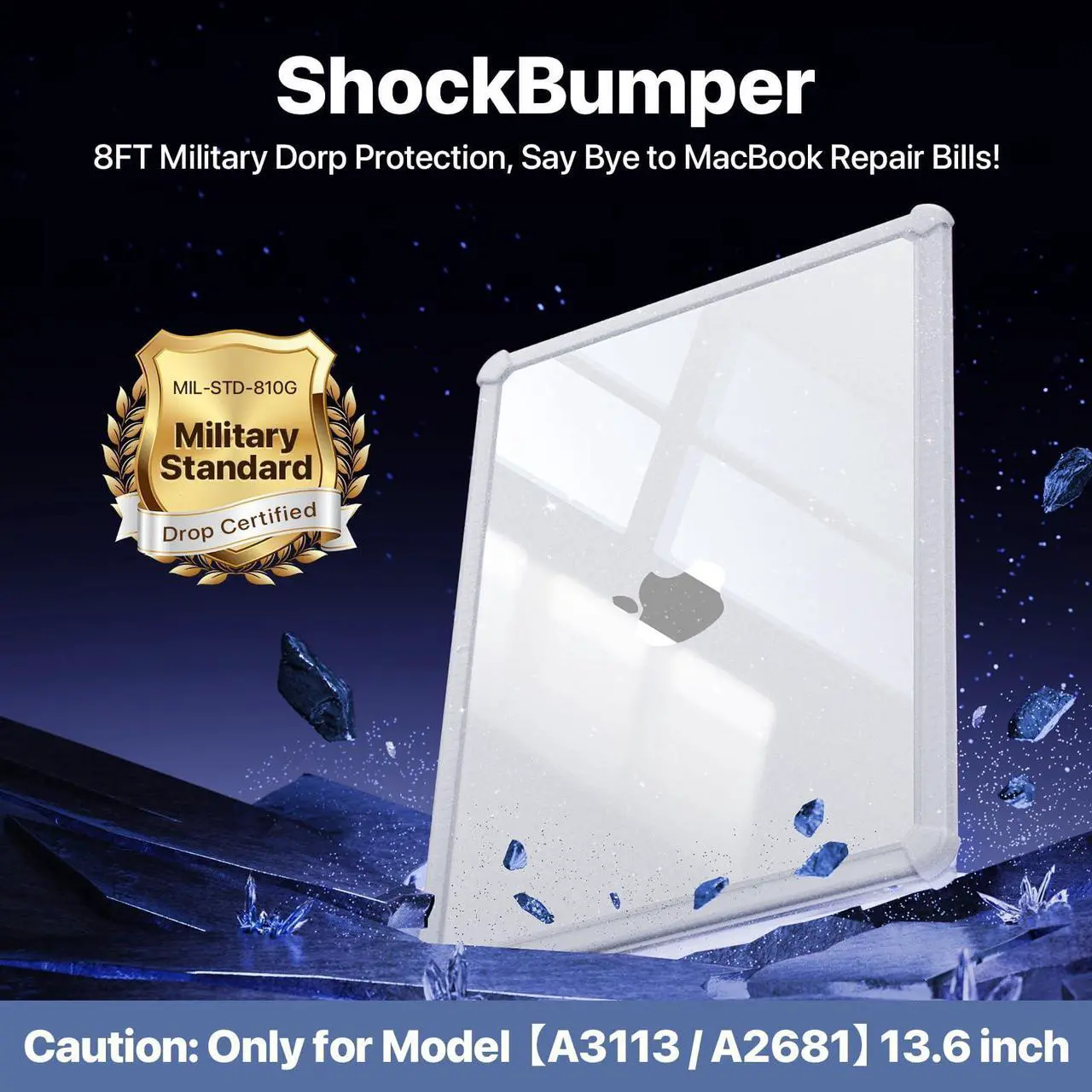 Alt view image 2 of 5 - Soonjet for MacBook Air 13.6 inch Case M4 M3 M2 2025 2024-2022, Model A3240 A3113 A2681 [Glitter ShockBumper] [Military Drop Protection] Hard Shell Cover for MacBook Air 13 inch Case- Twinkle Clear