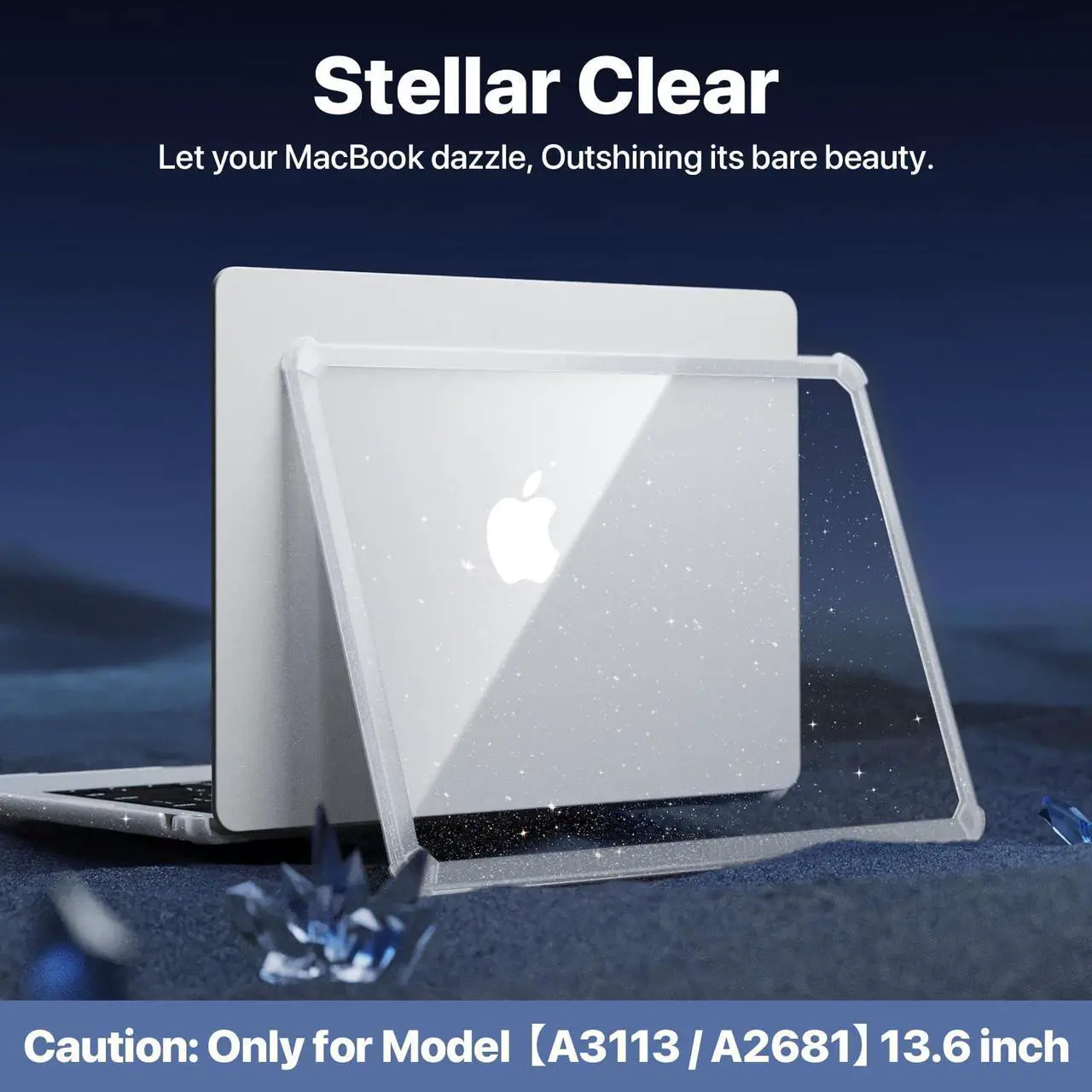 Alt view image 4 of 5 - Soonjet for MacBook Air 13.6 inch Case M4 M3 M2 2025 2024-2022, Model A3240 A3113 A2681 [Glitter ShockBumper] [Military Drop Protection] Hard Shell Cover for MacBook Air 13 inch Case- Twinkle Clear