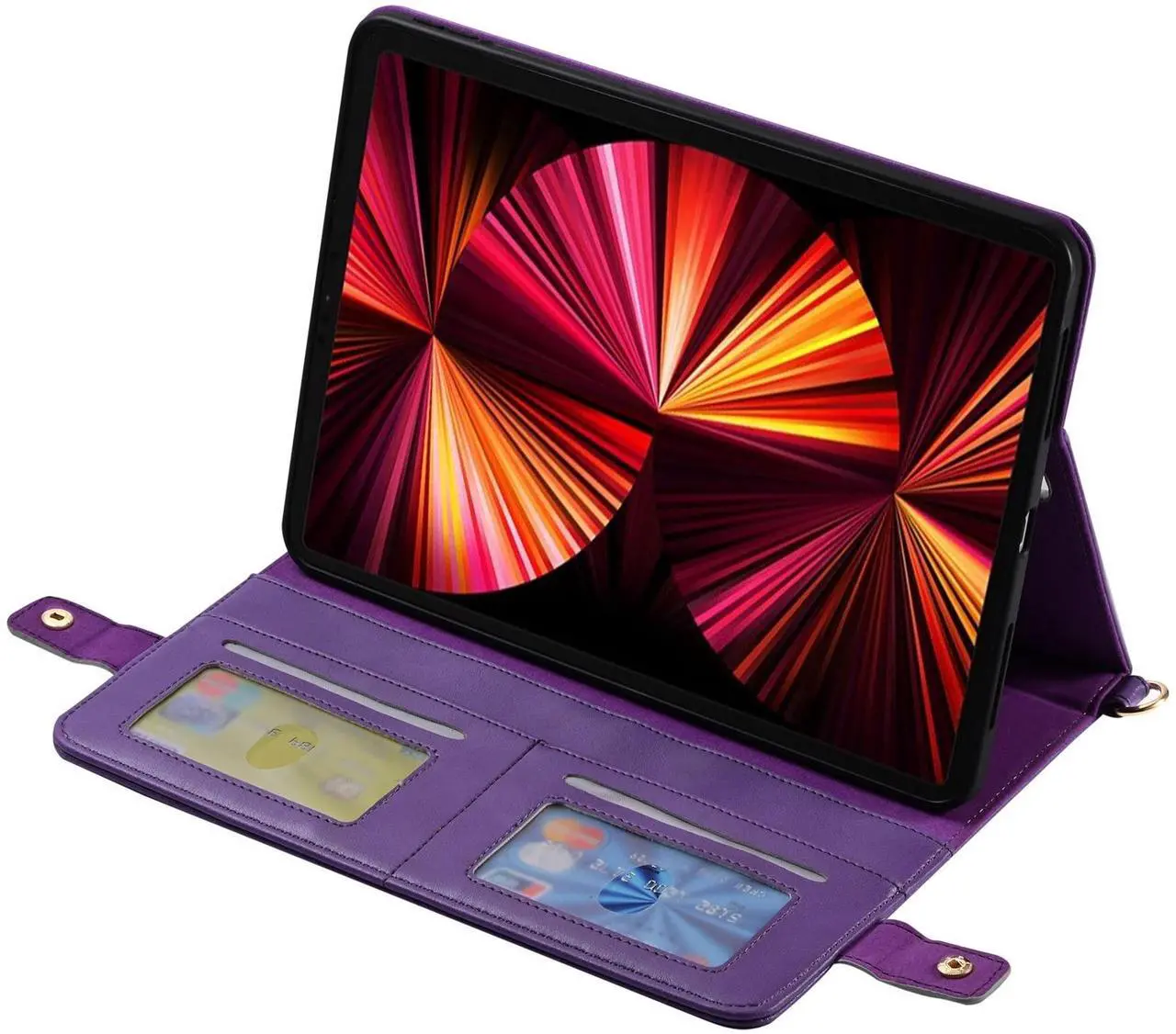 Alt view image 3 of 5 - Handbag Case for Samsung Galaxy Tab S8 Plus/S7+/S7 FE 12.4", Techcircle Folio Stand Crossbody Wallet Case with S Pen Holder+Card Slots Thin Pocket, Built-in Hand Strap+Removable Shoulder Strap, Purple