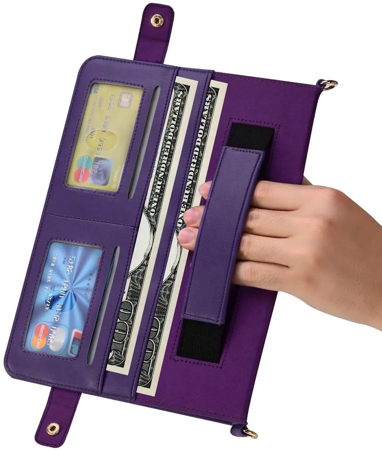 Alt view image 5 of 5 - Handbag Case for Samsung Galaxy Tab S8 Plus/S7+/S7 FE 12.4", Techcircle Folio Stand Crossbody Wallet Case with S Pen Holder+Card Slots Thin Pocket, Built-in Hand Strap+Removable Shoulder Strap, Purple