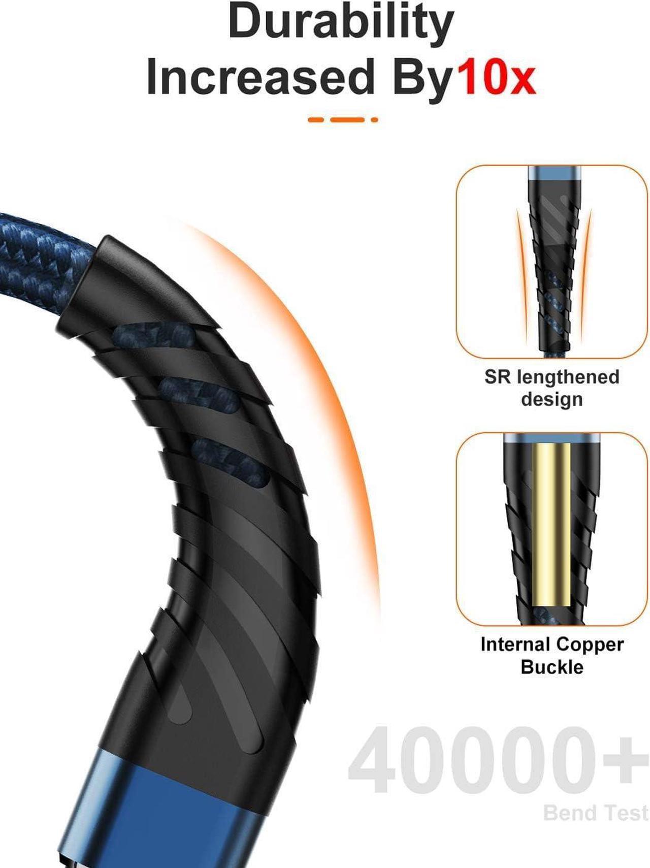 Alt view image 2 of 5 - CyvenSmart (2 Pack) Long iPhone Charger 10ft for [MFi Certified], 10 Foot Lightning Cable Fast Charging Cord 10 Feet for iPhone 12/12 Pro/11/11 Pro/11 Pro Max/XS/XS Max/XR/X/8/8 Plus/7/7 Plus/6 Navy