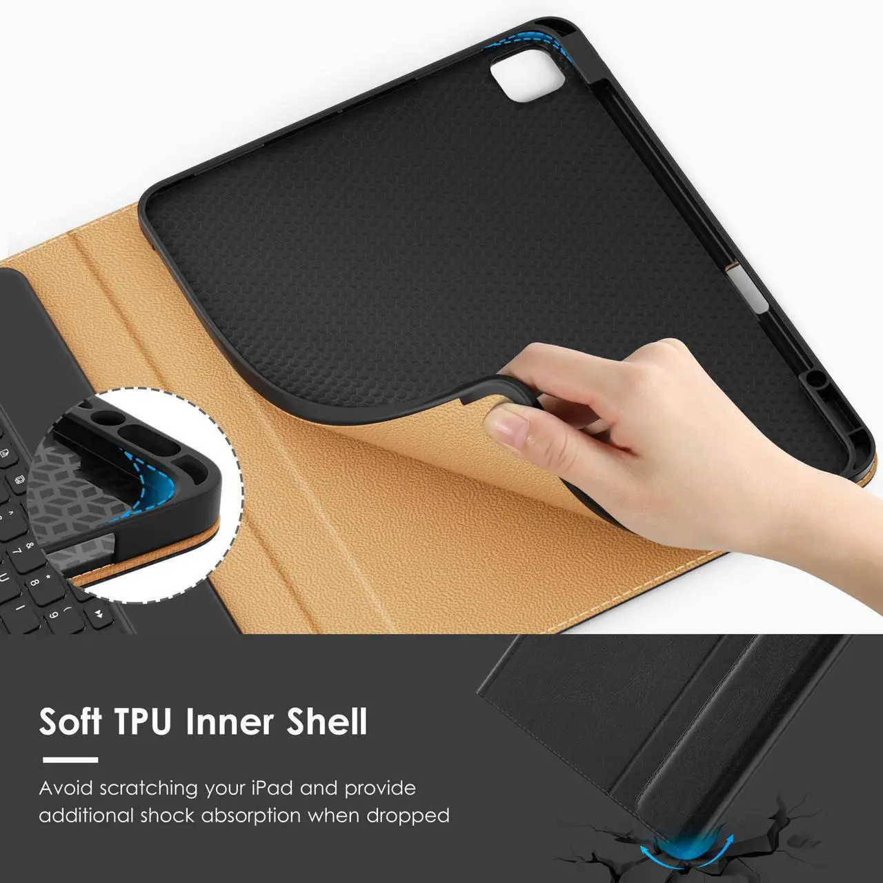 Alt view image 4 of 5 - VIKESI Keyboard Case for iPad Pro 13-inch M4 Released in 2024, Premium Leather Smart Cover, Built-in Breathing Light, Function Row, Pencil Holder, Card Slots - Black