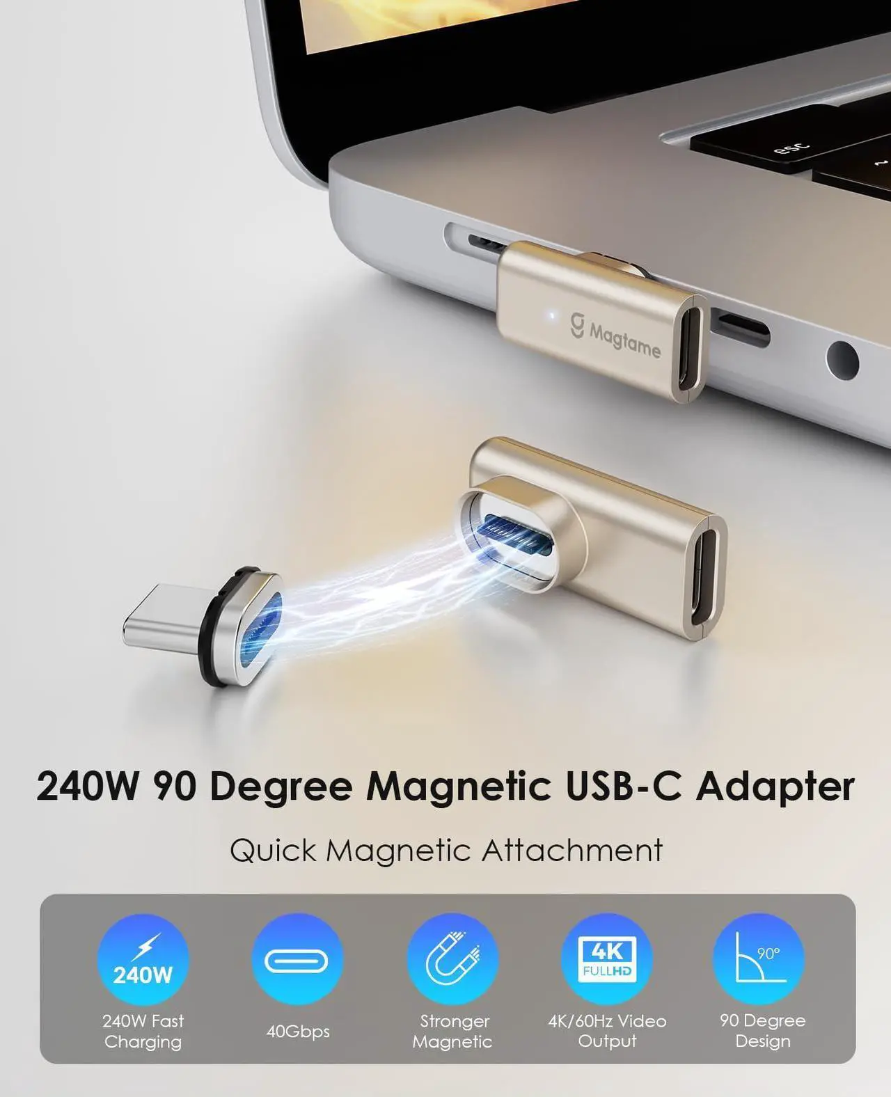 Alt view image 4 of 5 - 240W Magnetic Right Angle Adapter with 24Pin 4Pack Type-C Tips