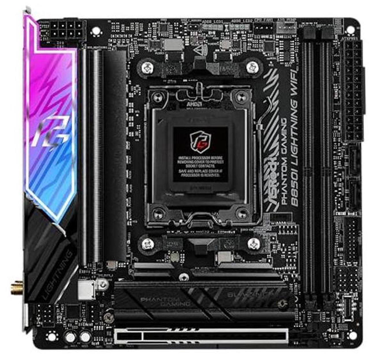 Alt view image 2 of 5 - ASRock AMD B850i Lightning WiFi 6E Socket AM5 Ryzen 9000/8000/7000 Series DDR5 8200+ (OC) MHz 128GB Mini ITX Motherboard M.2 SATA3 6.0 Gb/s PCIe 5.0 B850 BIOS Flashback