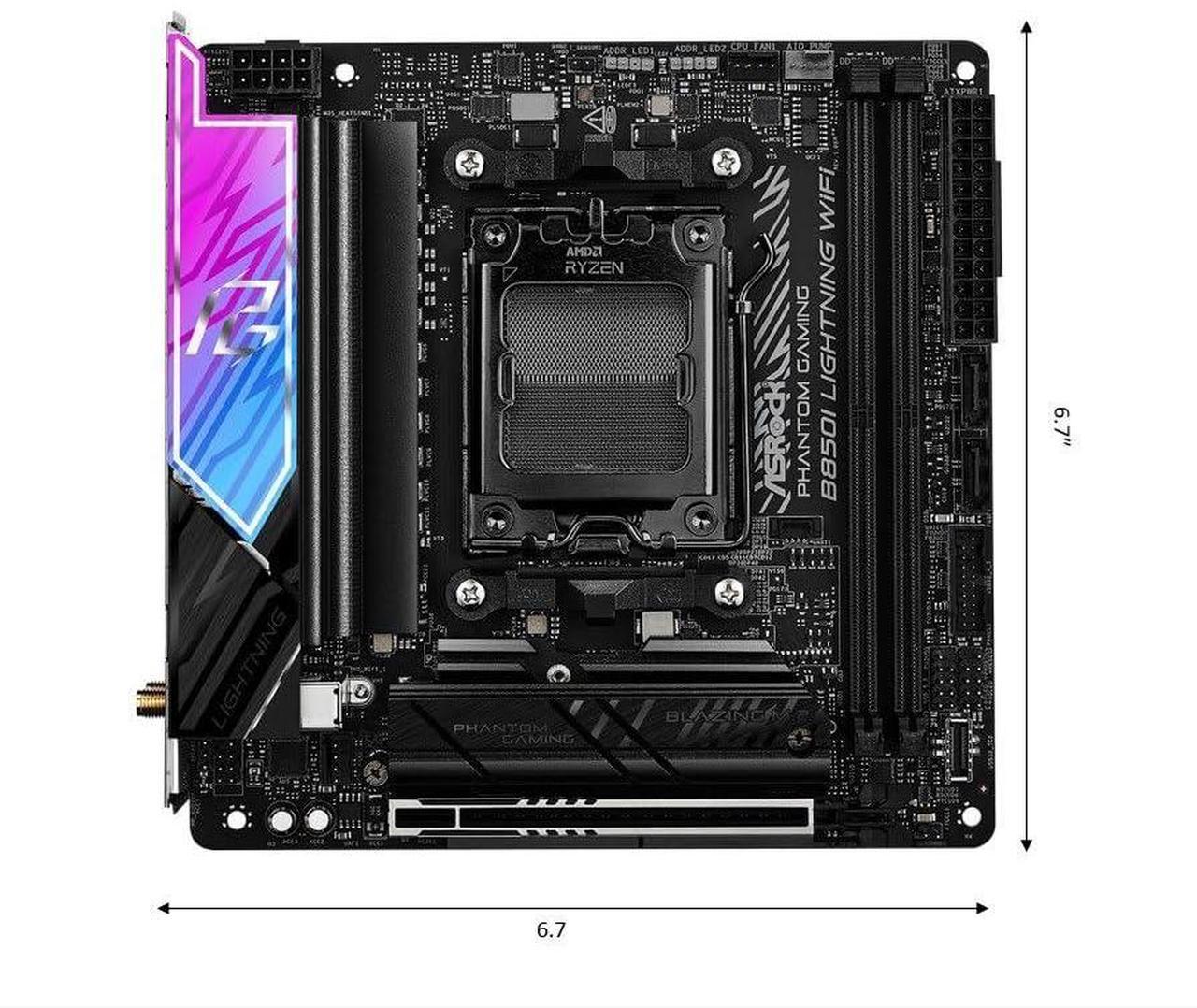 Alt view image 5 of 5 - ASRock AMD B850i Lightning WiFi 6E Socket AM5 Ryzen 9000/8000/7000 Series DDR5 8200+ (OC) MHz 128GB Mini ITX Motherboard M.2 SATA3 6.0 Gb/s PCIe 5.0 B850 BIOS Flashback