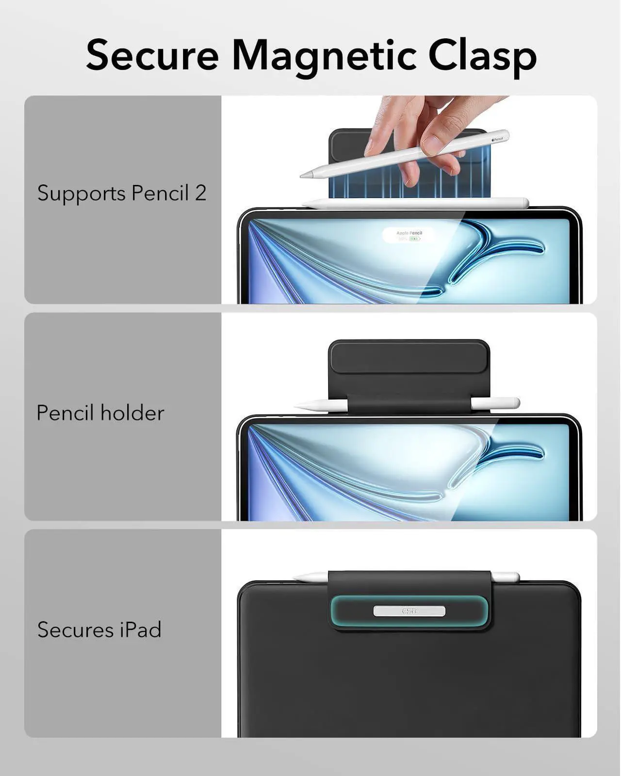 Alt view image 5 of 5 - ESR iPad Air 13/Pro 12.9 Inch Case Keyboard + Stylus Pen for iPad