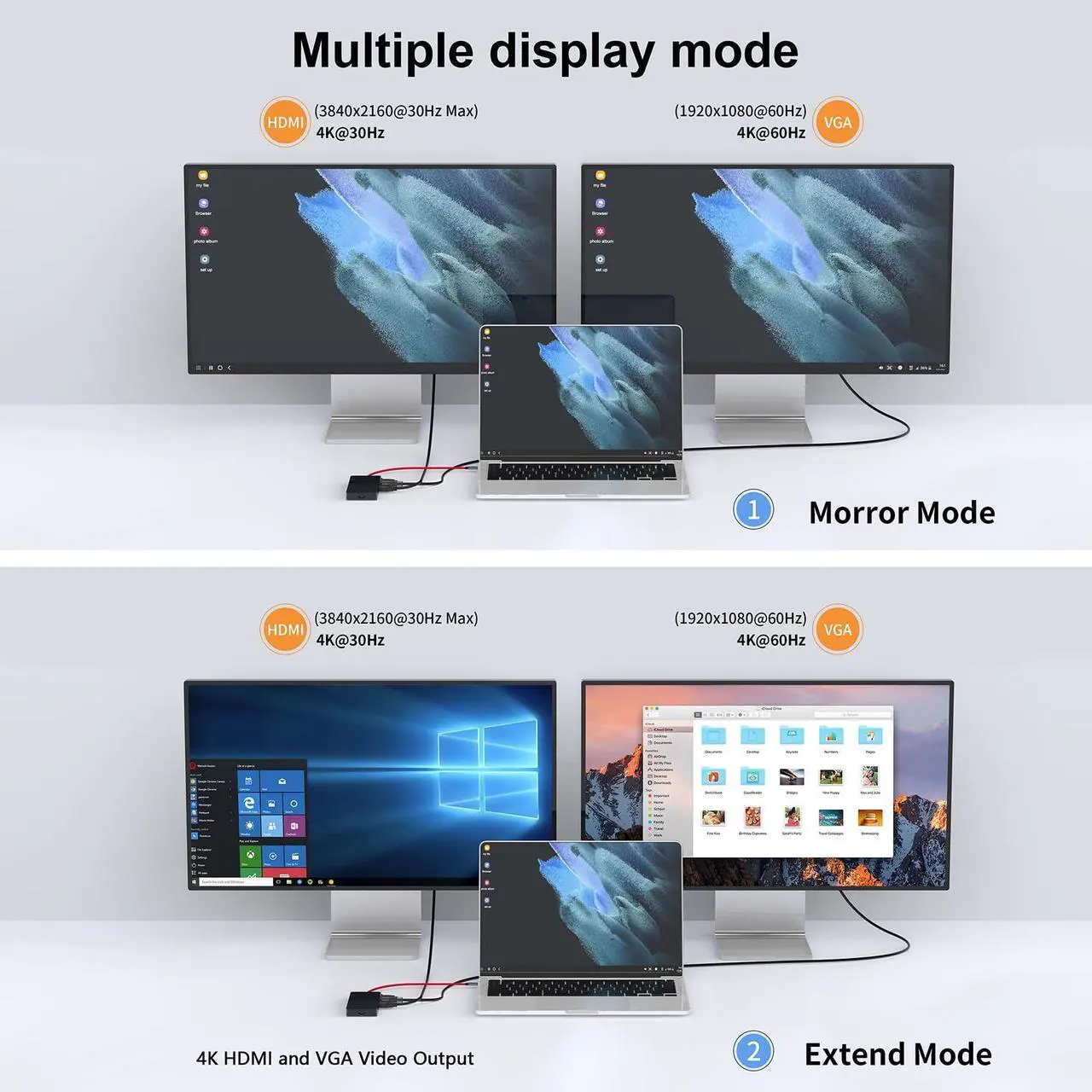 Alt view image 4 of 5 - ANYPLUS USB C Docking Station Dual Monitor, 11-in-1 USB C to HDMI Multiport Adapter with VGA,100W PD Charging (2USB 3.0/2USB 2.0) Ethernet, RJ45 TF/SD Card Reader for MacBook IPad Pro Dell Hp