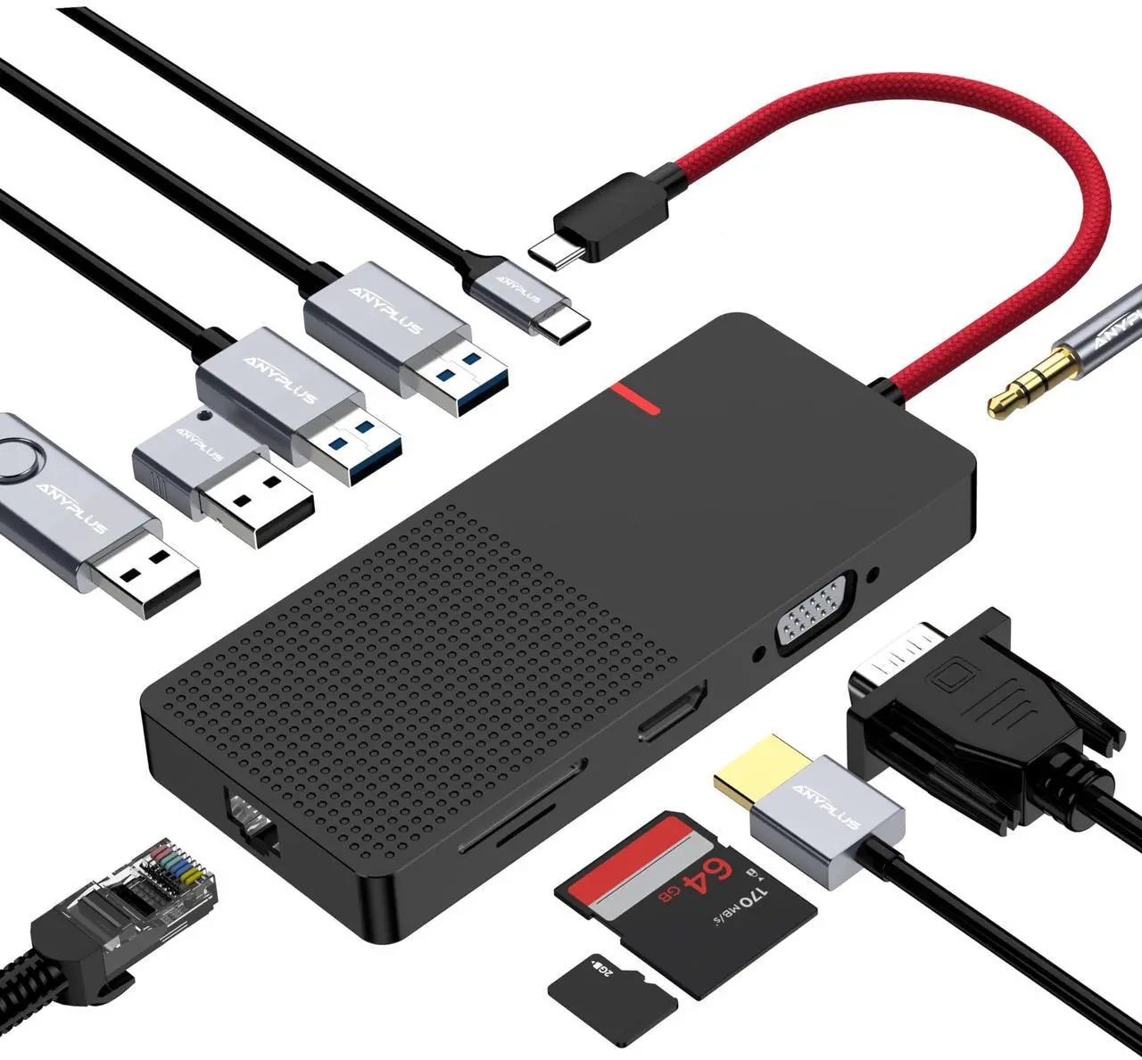 Main image of ANYPLUS USB C Docking Station Dual Monitor, 11-in-1 USB C to HDMI Multiport Adapter with VGA,100W PD Charging (2USB 3.0/2USB 2.0) Ethernet, RJ45 TF/SD Card Reader for MacBook IPad Pro Dell Hp