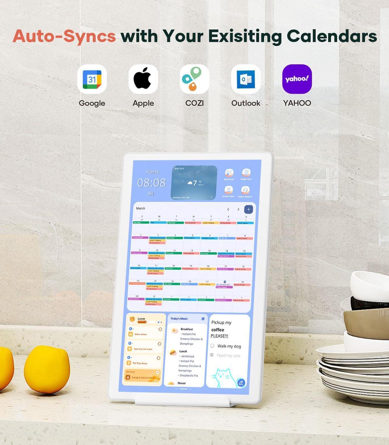 Alt view image 3 of 5 - Cozyla 15.6'' Android Tablet Digital Calendar Wall Touch Screen Chore Chart to Do List Notepad Smart Electronic Calendar for Family Meal Planner Support All Google Play Apps w/Stand Wall Mount White
