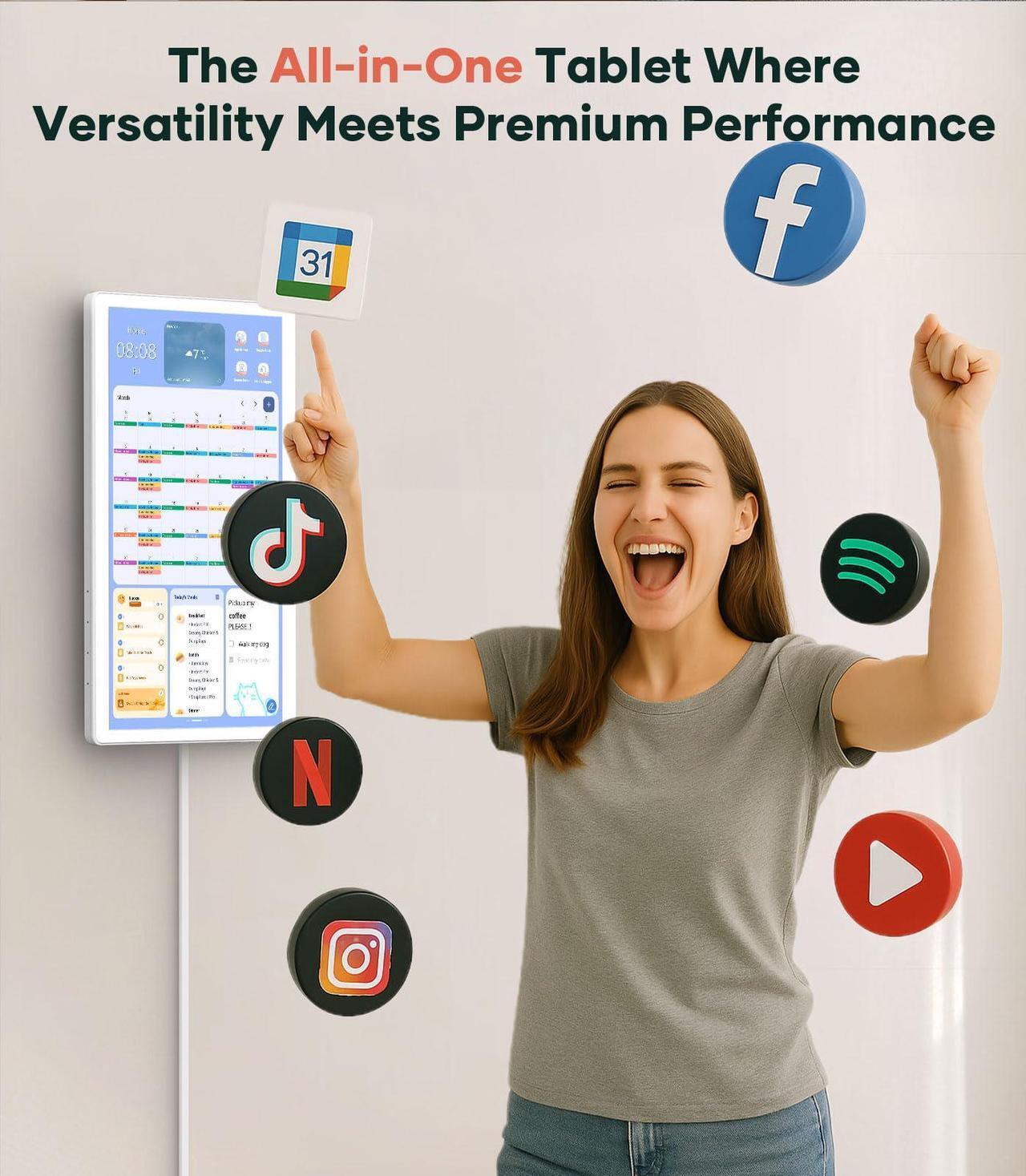 Alt view image 4 of 5 - Cozyla 15.6'' Android Tablet Digital Calendar Wall Touch Screen Chore Chart to Do List Notepad Smart Electronic Calendar for Family Meal Planner Support All Google Play Apps w/Stand Wall Mount White