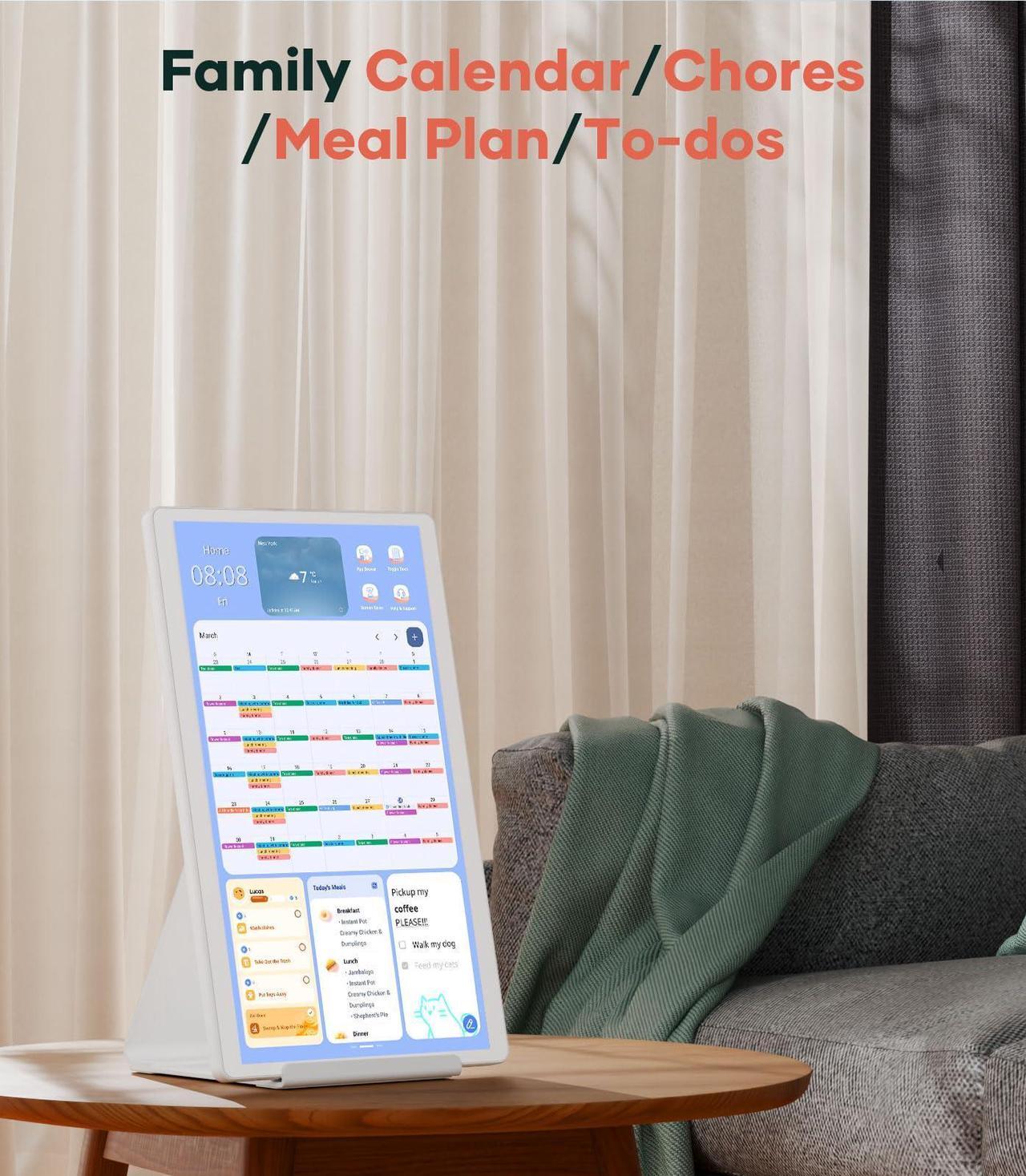 Alt view image 5 of 5 - Cozyla 15.6'' Android Tablet Digital Calendar Wall Touch Screen Chore Chart to Do List Notepad Smart Electronic Calendar for Family Meal Planner Support All Google Play Apps w/Stand Wall Mount White