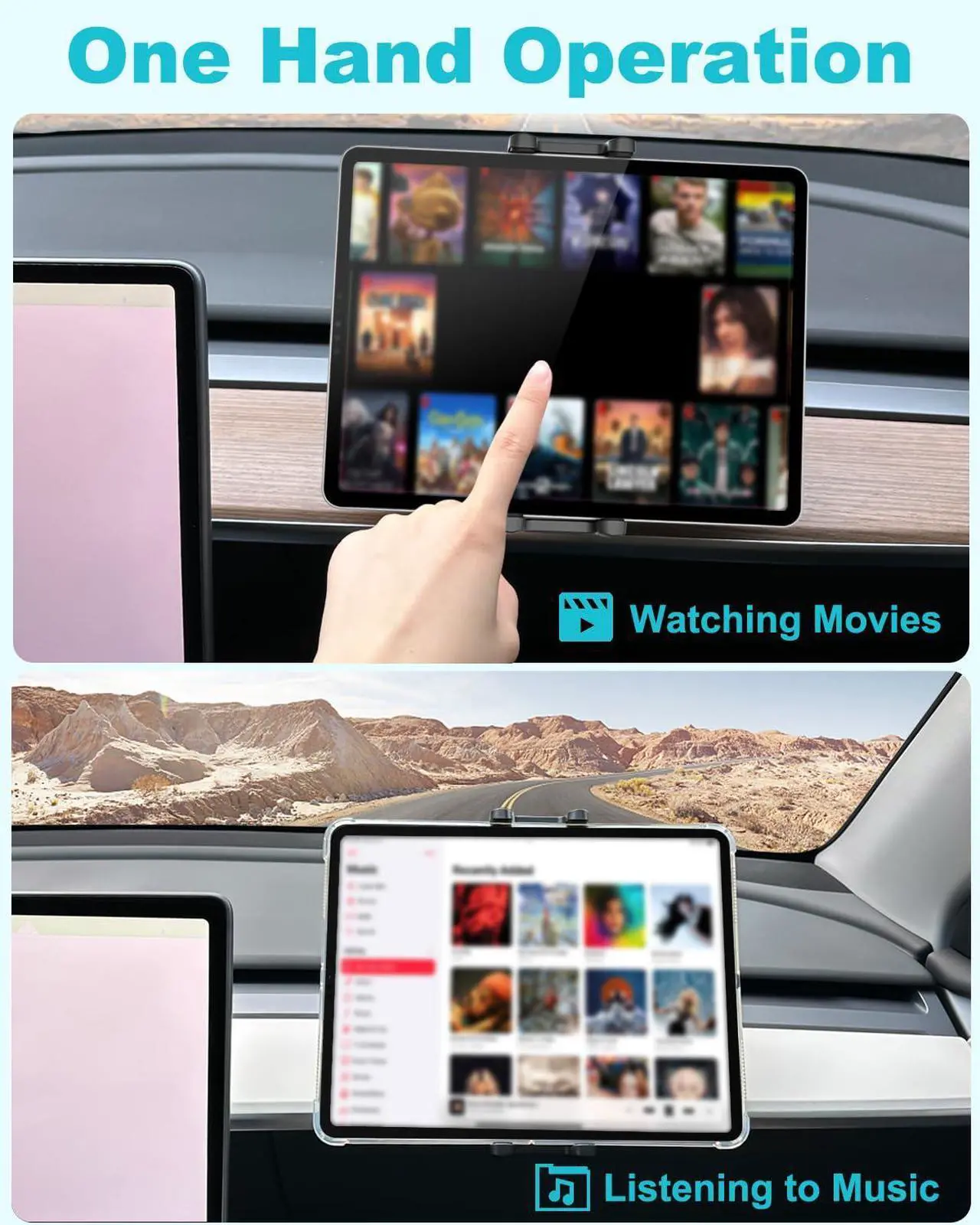 Alt view image 5 of 5 - Dosvsi Tesla Tablet Mount for Passenger, Tesla Model Y/ 3 Co-Pilot Tablet Holder for Air Vent, [Anti-Shake - 6 Hooks Clip] Tesla Road Trip Essentials for iPad Pro Air Mini, Galaxy Tab, 4-13" Devices
