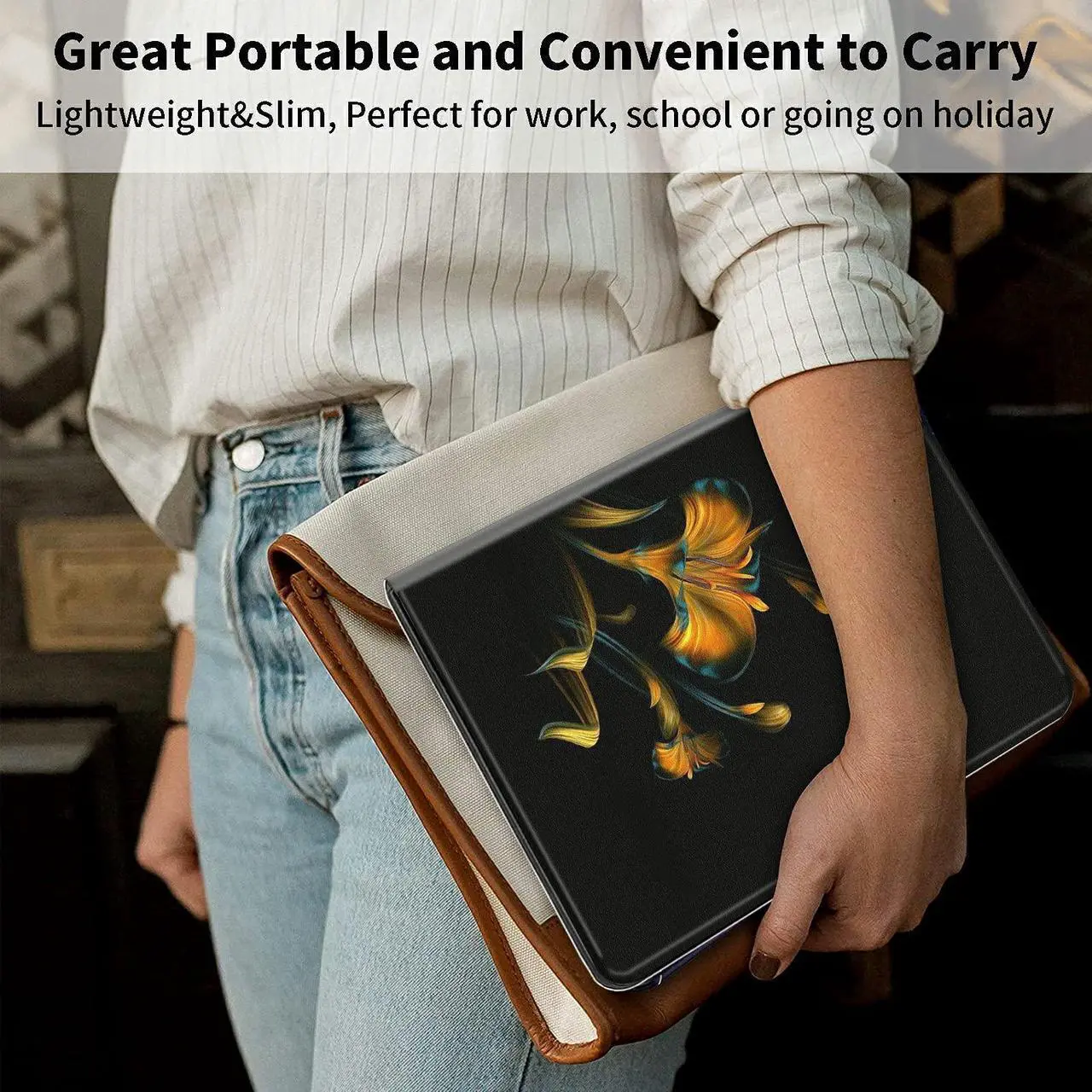 Alt view image 3 of 5 - Case for Samsung Galaxy Tab S8 Plus 2022/ Tab S7 FE 5G 2021/ Tab S7 Plus 2020 Tablet 12.4 Inch, Premium PU Leather Case Ultra Slim Fit Shockproof Stand Folio Cover, Shining Flower