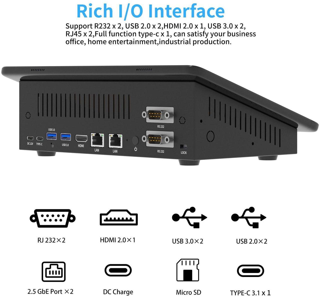 Alt view image 3 of 5 - HEIGAOLA Mini PC Win 11 Pro 12th Gen N100 8GB RAM/128GB ROM 10.1" Mini Computer Without Battery,Dual R232 HDMI,BT 5.2,WiFi 5.0,Type-C, Dual 2.5GbE Support Auto-Boot Mini Desktop PC