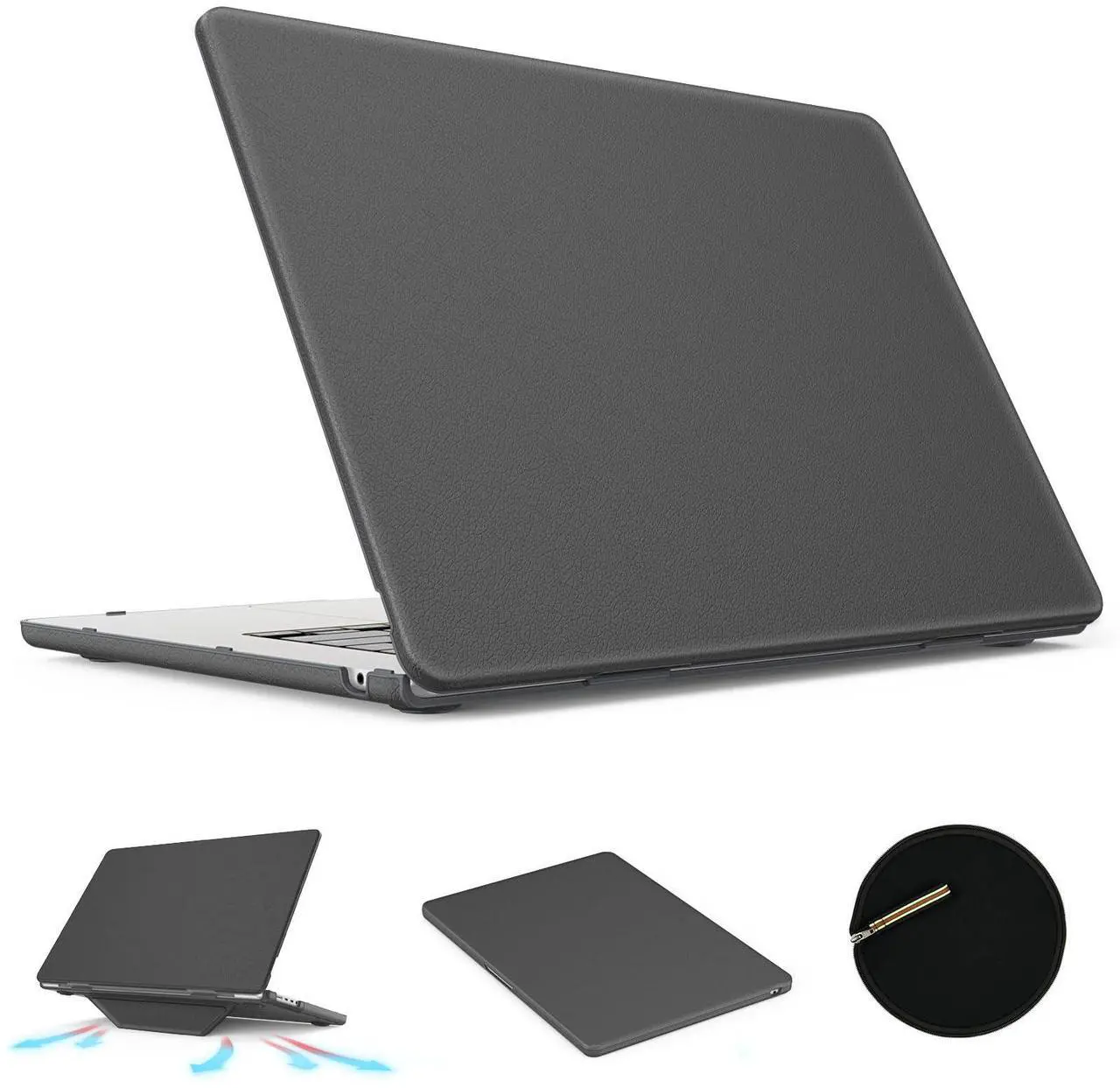 Main image of KAIJIAbox Case for MacBook Air 15 Inch Case,Foldable Stand and Mouse Pad/Bag,Plastic Hard Shell,Exquisite PU Leather Protective Cover for MacBook Air 15 Inch(2022/2024/2025)[M2 A2941/M3 A3114](Grey)