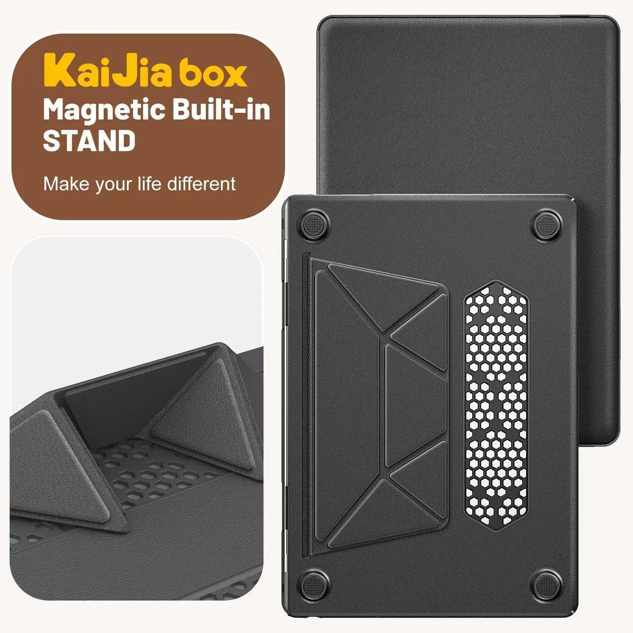 Alt view image 3 of 5 - KAIJIAbox Case for MacBook Air 15 Inch Case,Foldable Stand and Mouse Pad/Bag,Plastic Hard Shell,Exquisite PU Leather Protective Cover for MacBook Air 15 Inch(2022/2024/2025)[M2 A2941/M3 A3114](Grey)