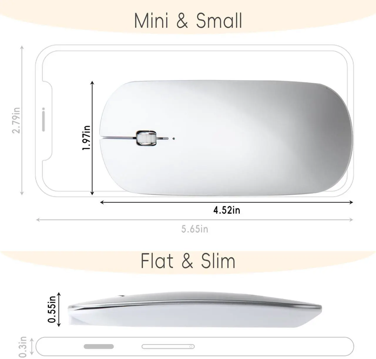 Alt view image 2 of 5 - KANG RUI Bluetooth Mouse Slim Mini Portable Flat Travel Wireless Mouse Rechargeable t Ultra Thin Mice Quie Compatible with Laptop PC Notebook Tablet (Silver)