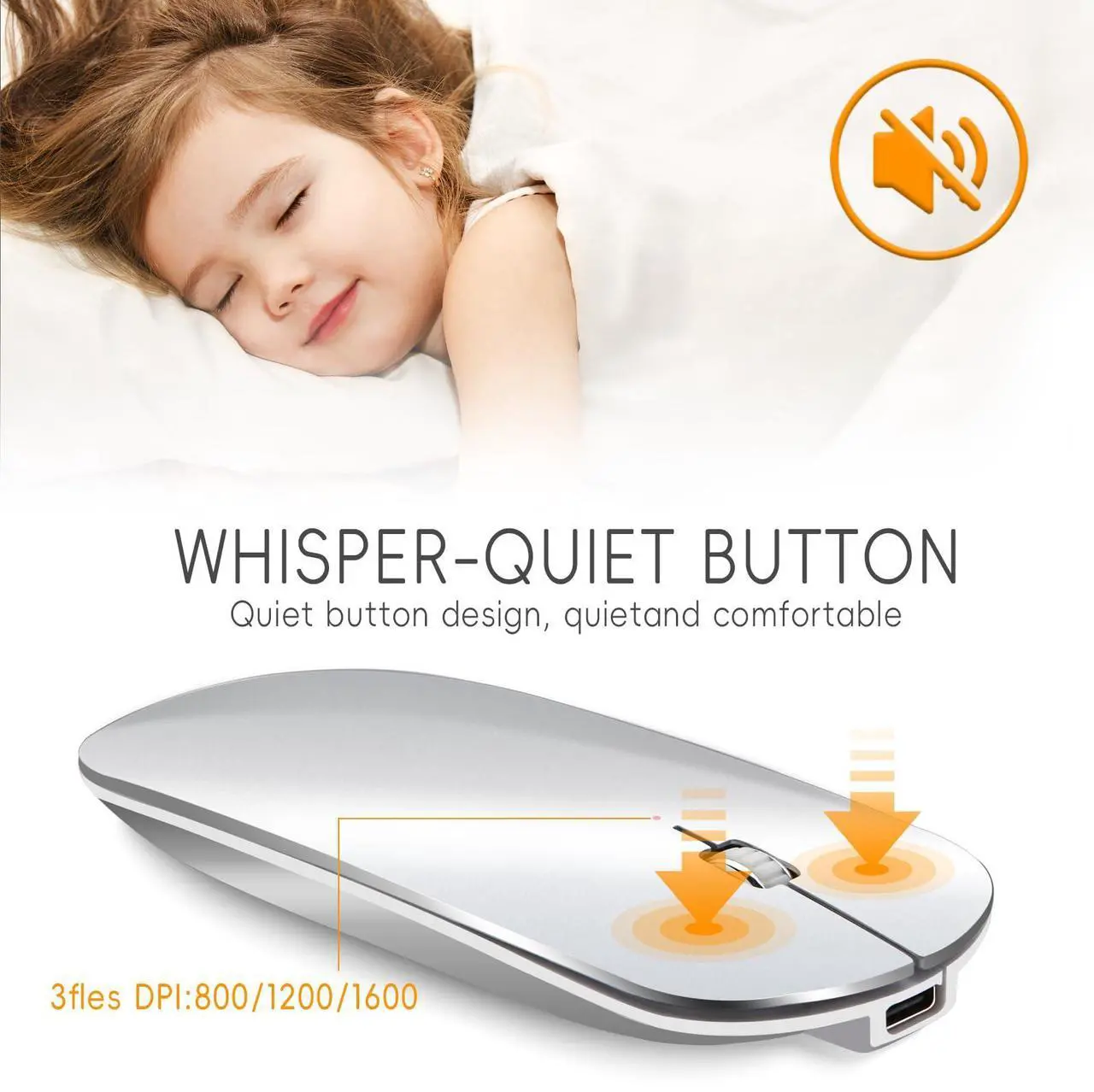 Alt view image 3 of 5 - KANG RUI Bluetooth Mouse Slim Mini Portable Flat Travel Wireless Mouse Rechargeable t Ultra Thin Mice Quie Compatible with Laptop PC Notebook Tablet (Silver)