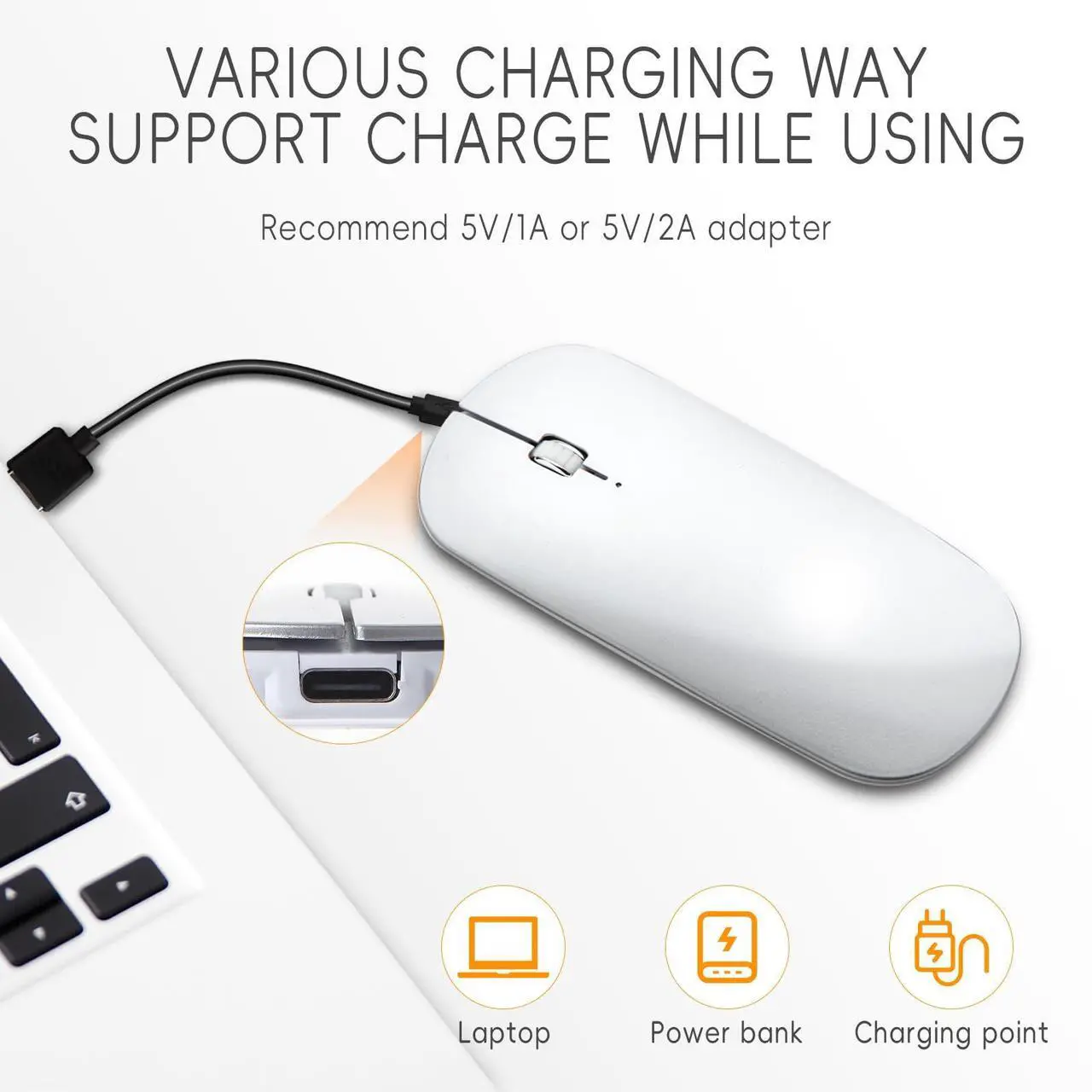 Alt view image 4 of 5 - KANG RUI Bluetooth Mouse Slim Mini Portable Flat Travel Wireless Mouse Rechargeable t Ultra Thin Mice Quie Compatible with Laptop PC Notebook Tablet (Silver)