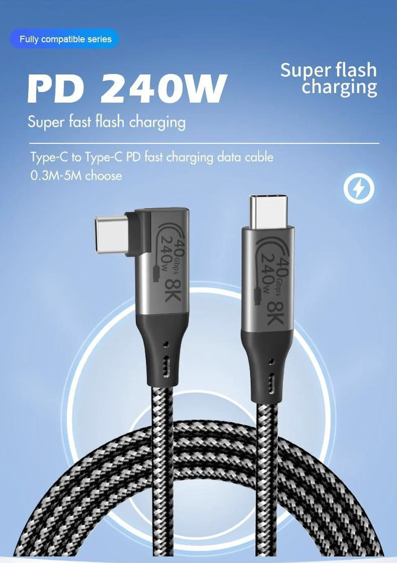 Alt view image 4 of 5 - VEBNER 6-Foot USB4 Cable Compatible with Thunderbolt 3, Thunderbolt 4 and USB-C - Supports 8K HD Display, 40gbps Data Transfer, 240W Charging - 90-Degree Right Angle USB-C