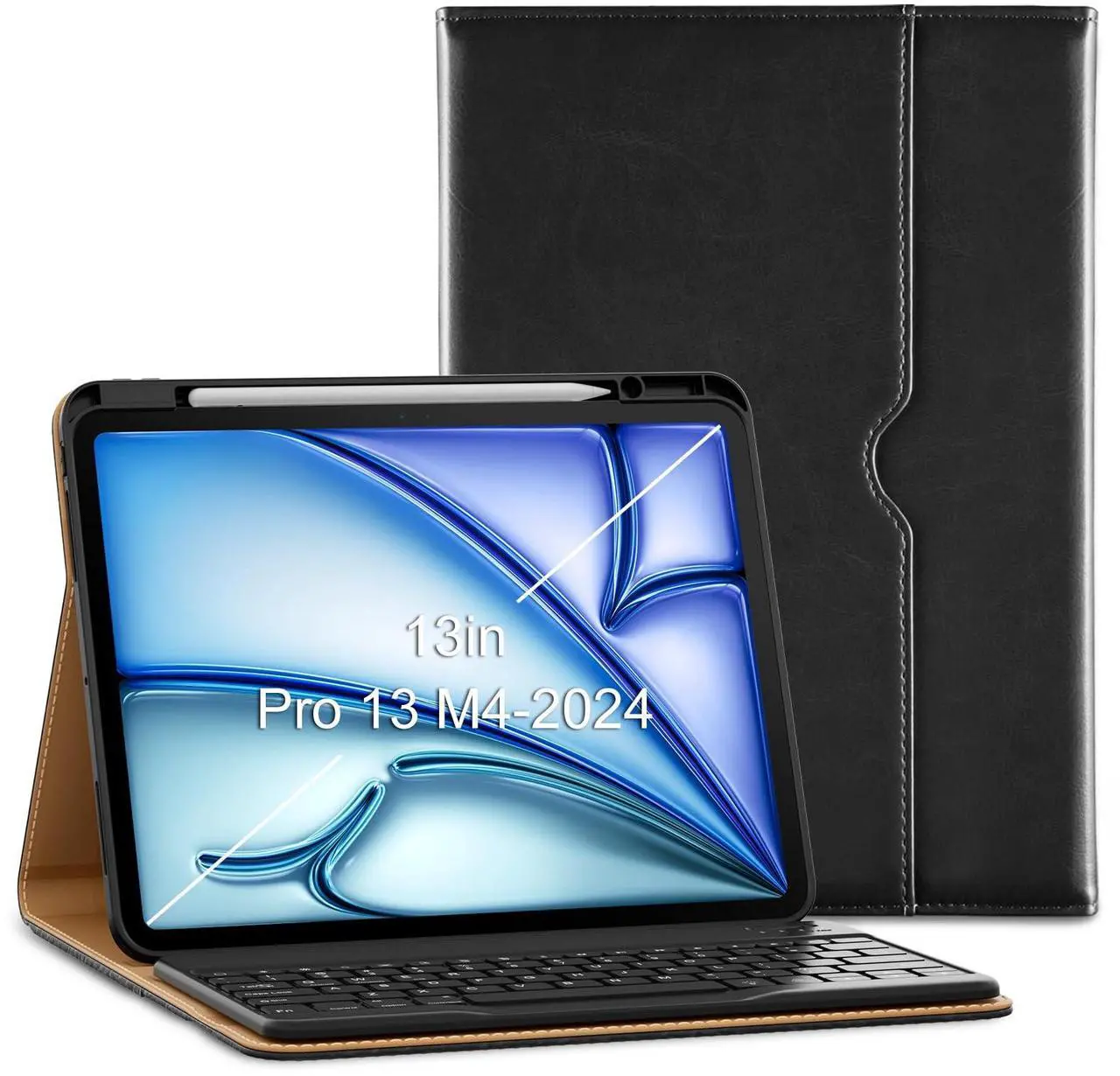 Main image of VIKESI Keyboard Case for iPad Pro 13-inch M4 Released in 2024, Premium Leather Smart Cover, Built-in Breathing Light, Function Row, Pencil Holder, Card Slots - Black