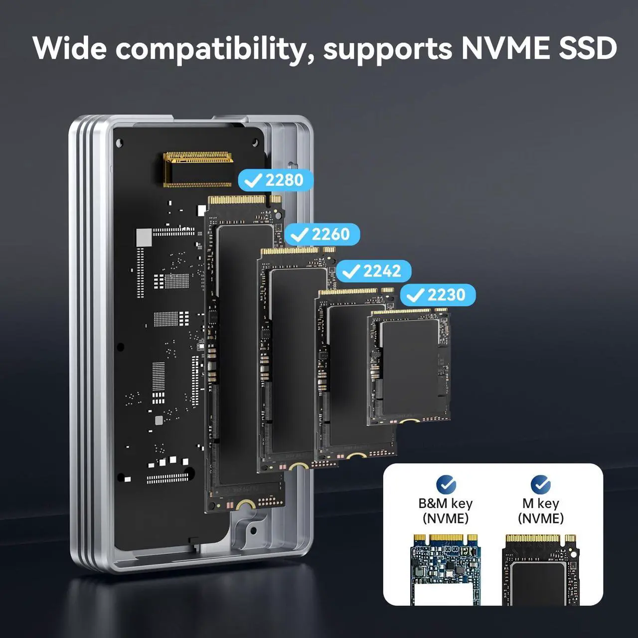Alt view image 5 of 5 - ANYOYO 40Gbps M.2 NVMe SSD Enclosure with Aluminum Alloy for M1 M2 Pro/Max, NVMe Enclosure Compatible for Thunderbolt 3/4/5/USB4/3.2/3.1 Support M/B+M Key Size 2230/2242/2260/2280 up to 2700 MB/s