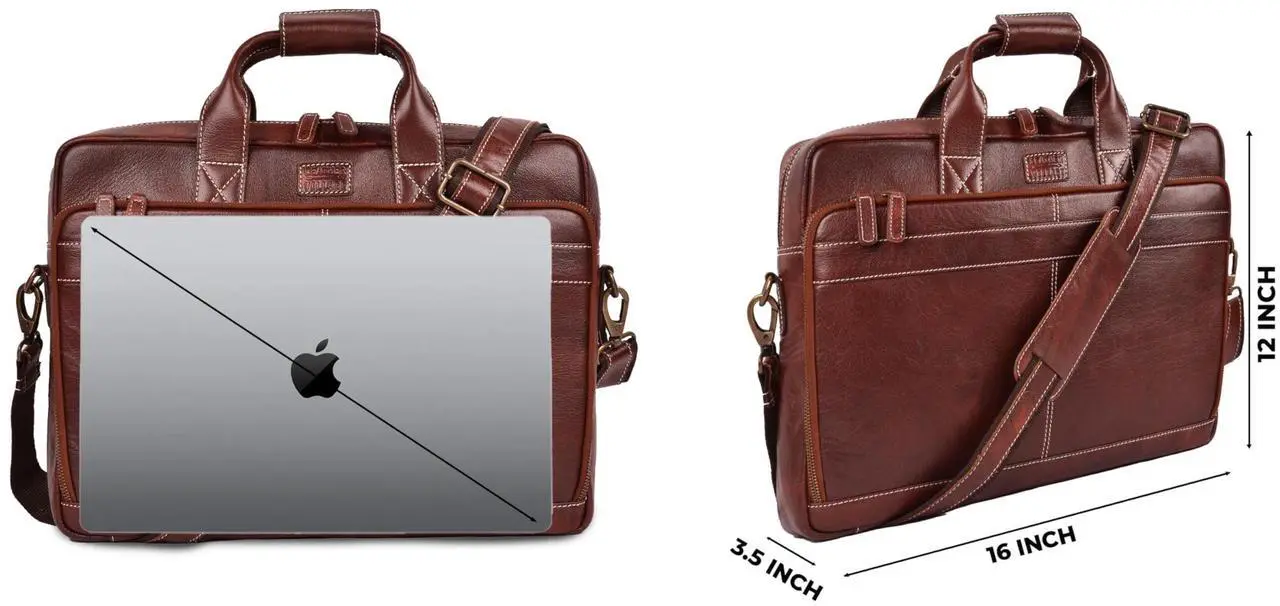 Alt view image 5 of 5 - LEATHER VILLAGE 16" Leather Laptop Messenger Briefcase Bag for Men-Leather Satchel for Travel and Office Shoulder Bag-Red Brown