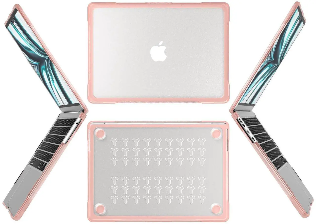Alt view image 3 of 5 - Batianda Ultimate Laptop Case for M4 MacBook Air 13.6 inch 2025 2024 2022 Model A3240/A3113/A2681 Matte Bling Transparent Surface Carbon Fiber Edges Anti-Scratch and Anti-Fingerprint, Peach Pink