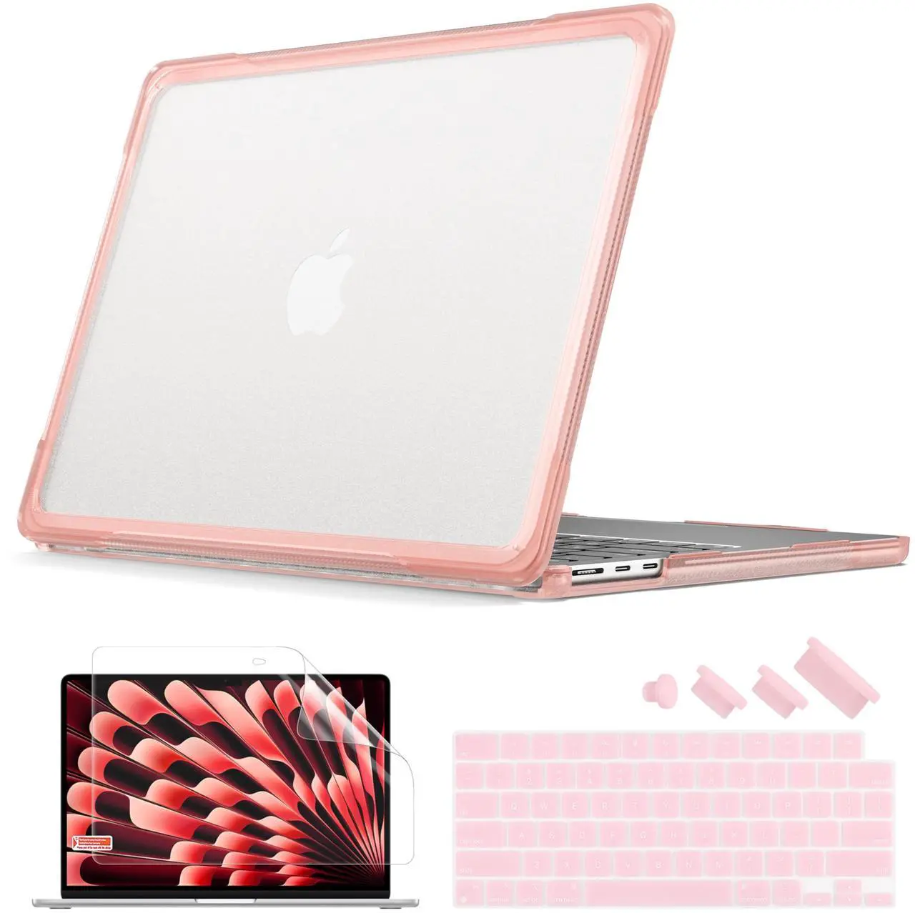 Main image of Batianda Ultimate Laptop Case for M4 MacBook Air 13.6 inch 2025 2024 2022 Model A3240/A3113/A2681 Matte Bling Transparent Surface Carbon Fiber Edges Anti-Scratch and Anti-Fingerprint, Peach Pink