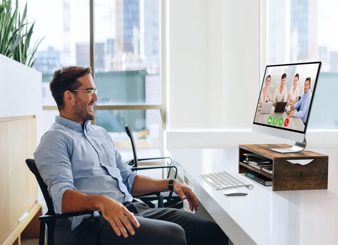 Alt view image 2 of 5 - Zimilar Monitor Stand Riser, 2 Tiers Laptop Computer Monitor Riser for PC Screen, iMac, Desktop Wooden Screen Monitor Stand Riser with Storage for Home Office