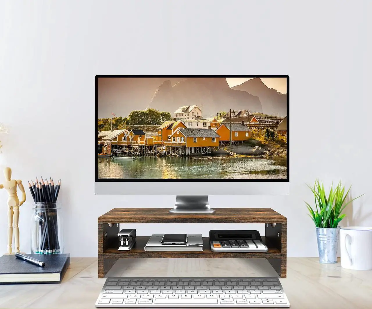 Alt view image 3 of 5 - Zimilar Monitor Stand Riser, 2 Tiers Laptop Computer Monitor Riser for PC Screen, iMac, Desktop Wooden Screen Monitor Stand Riser with Storage for Home Office