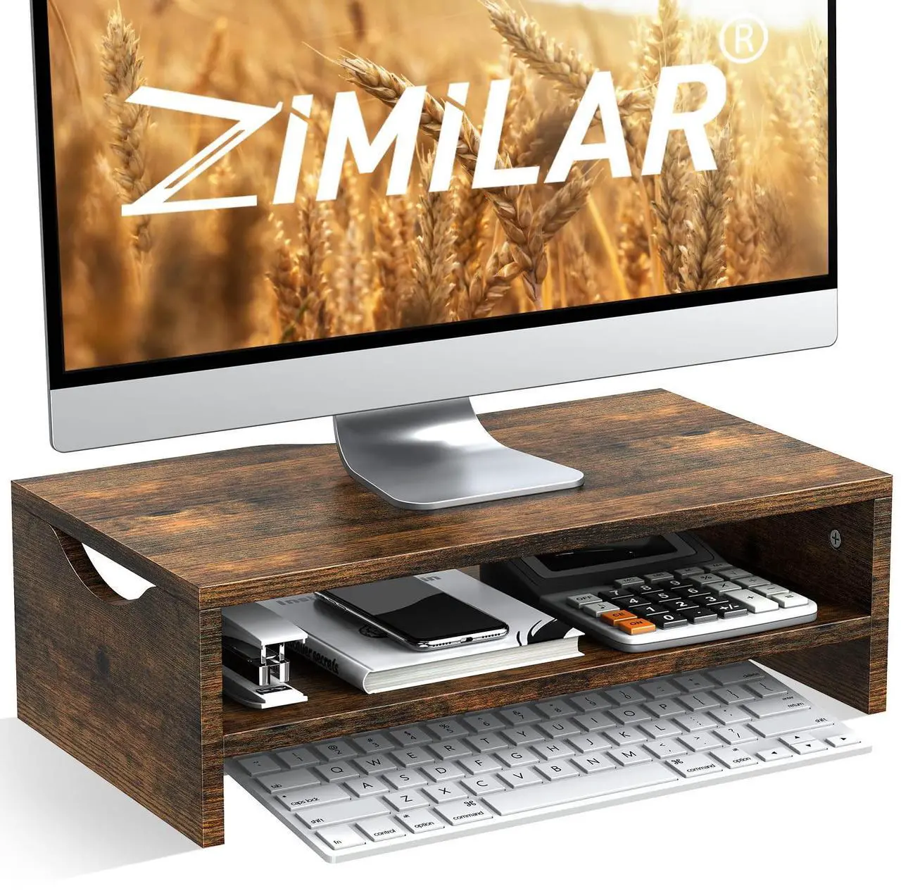 Main image of Zimilar Monitor Stand Riser, 2 Tiers Laptop Computer Monitor Riser for PC Screen, iMac, Desktop Wooden Screen Monitor Stand Riser with Storage for Home Office