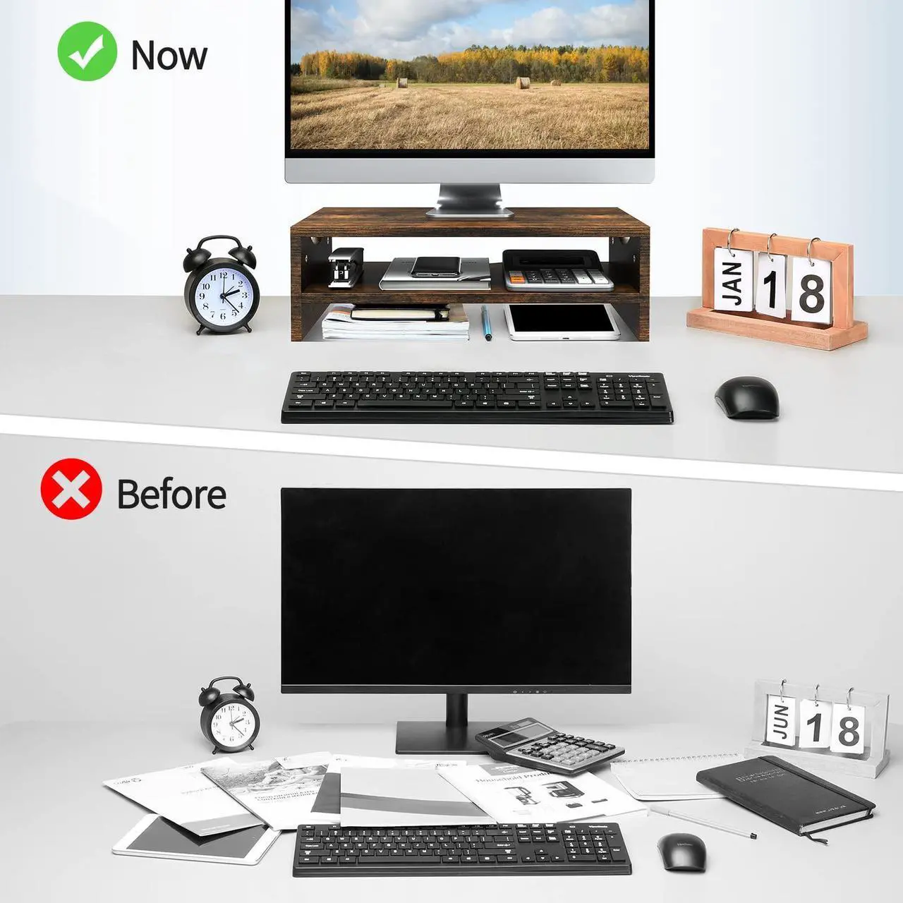Alt view image 5 of 5 - Zimilar Monitor Stand Riser, 2 Tiers Laptop Computer Monitor Riser for PC Screen, iMac, Desktop Wooden Screen Monitor Stand Riser with Storage for Home Office