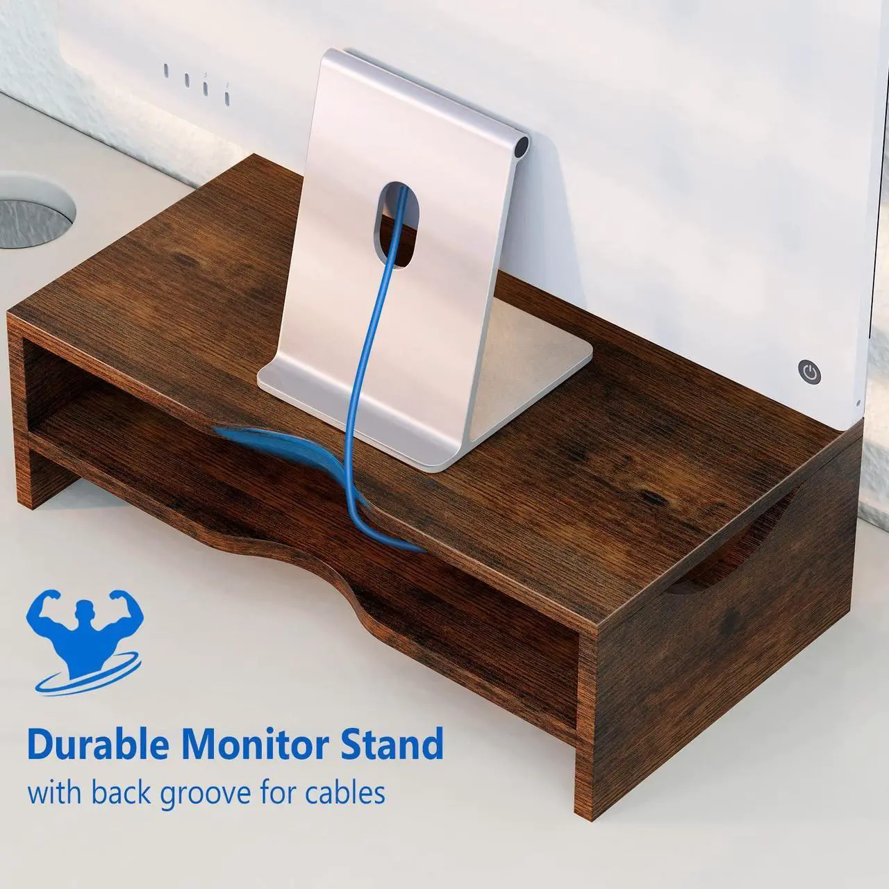 Alt view image 4 of 5 - Zimilar Monitor Stand Riser, 2 Tiers Laptop Computer Monitor Riser for PC Screen, iMac, Desktop Wooden Screen Monitor Stand Riser with Storage for Home Office