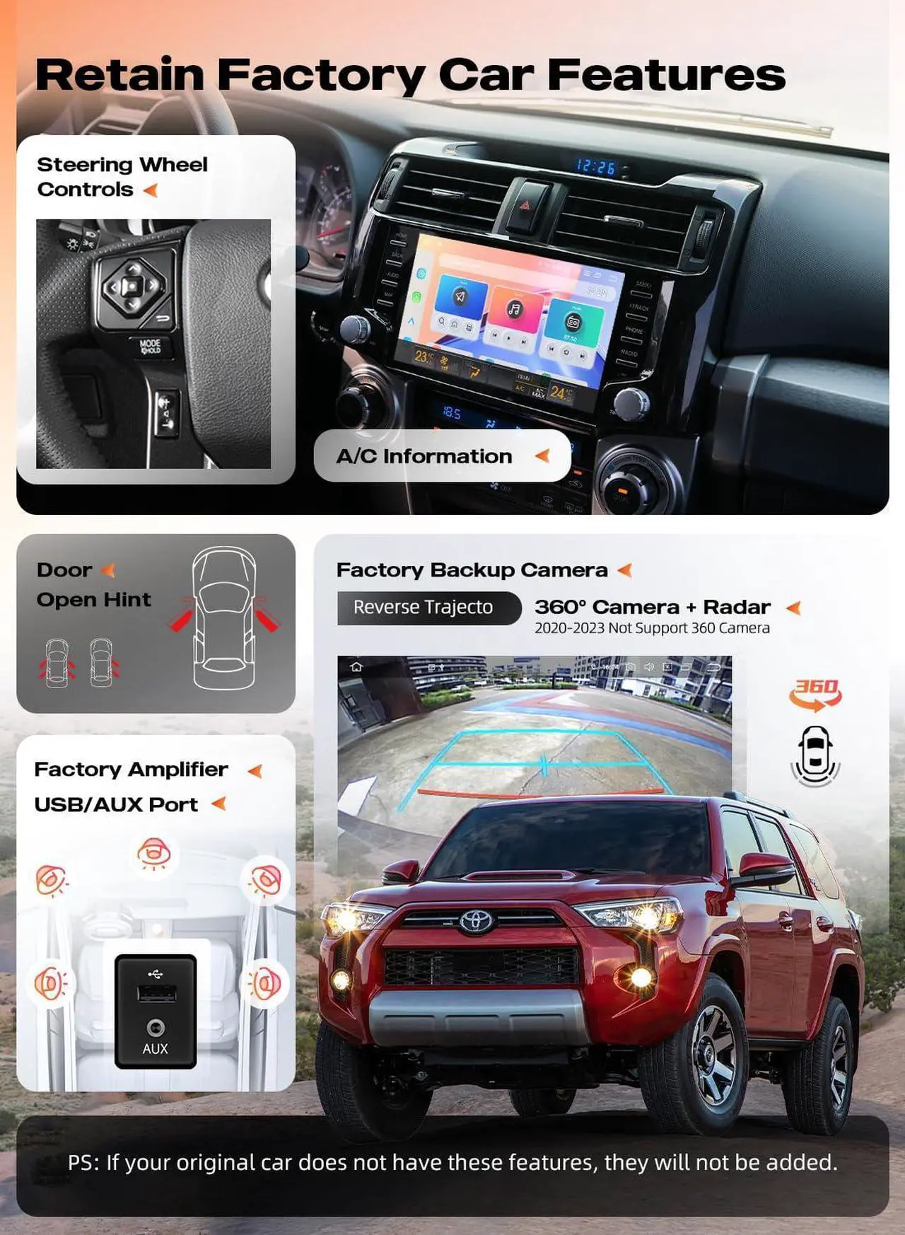 Alt view image 3 of 5 - Dasaita Radio for 2010-2023 Toyota 4Runner Replacement, 9 Inch HD Touchscreen, with Wireless CarPlay & Android Auto, Built-in 4G Cellular, 4GB+64GB, Android 13