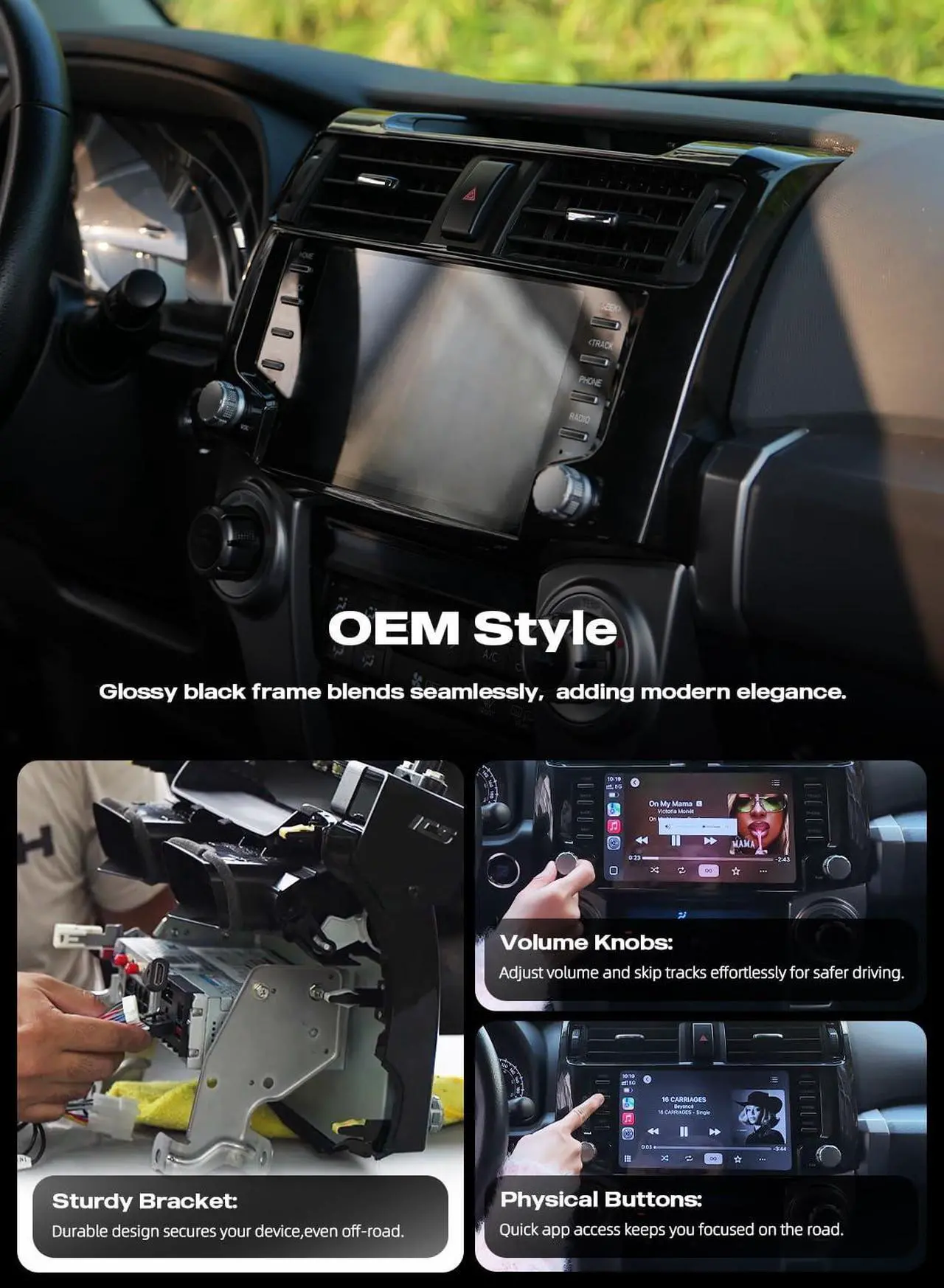Alt view image 4 of 5 - Dasaita Radio for 2010-2023 Toyota 4Runner Replacement, 9 Inch HD Touchscreen, with Wireless CarPlay & Android Auto, Built-in 4G Cellular, 4GB+64GB, Android 13
