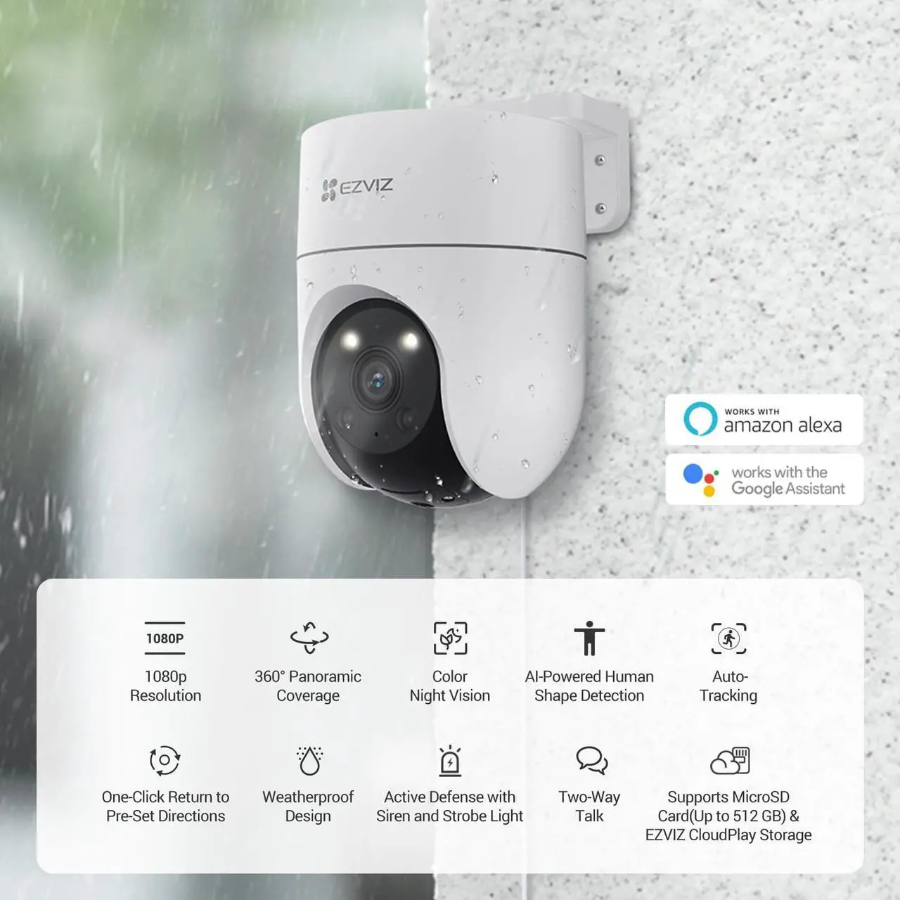 Alt view image 3 of 5 - EZVIZ 360° Security Camera Outdoor with Auto-Tracking, WiFi Surveillance Camera for Home Security, Human/Motion Detection, Color Night Vision, Two-Way Talk, Waterproof, Alexa/Google | H8C 2MP